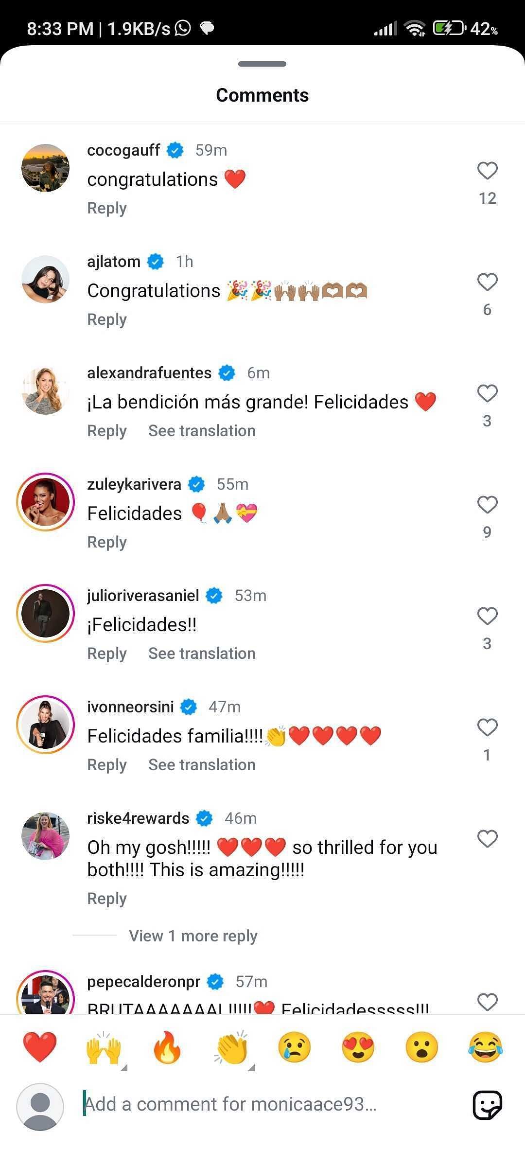 Tennis players react to Monica Puig&#039;s post celebrating her pregnancy - Source: via @monicaace93 on Instagram