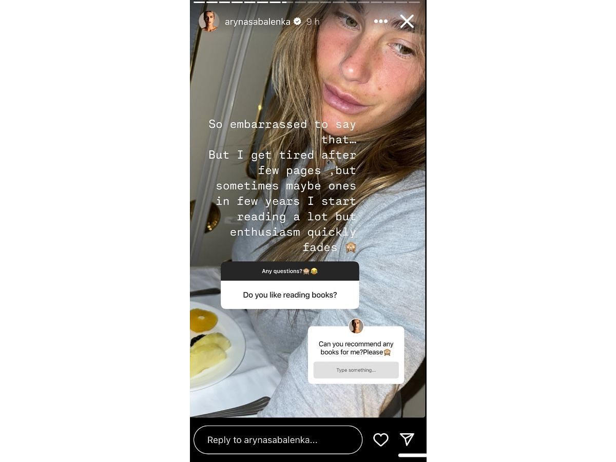 Sabalenka&rsquo;s Instagram story (@arynasabalenka)
