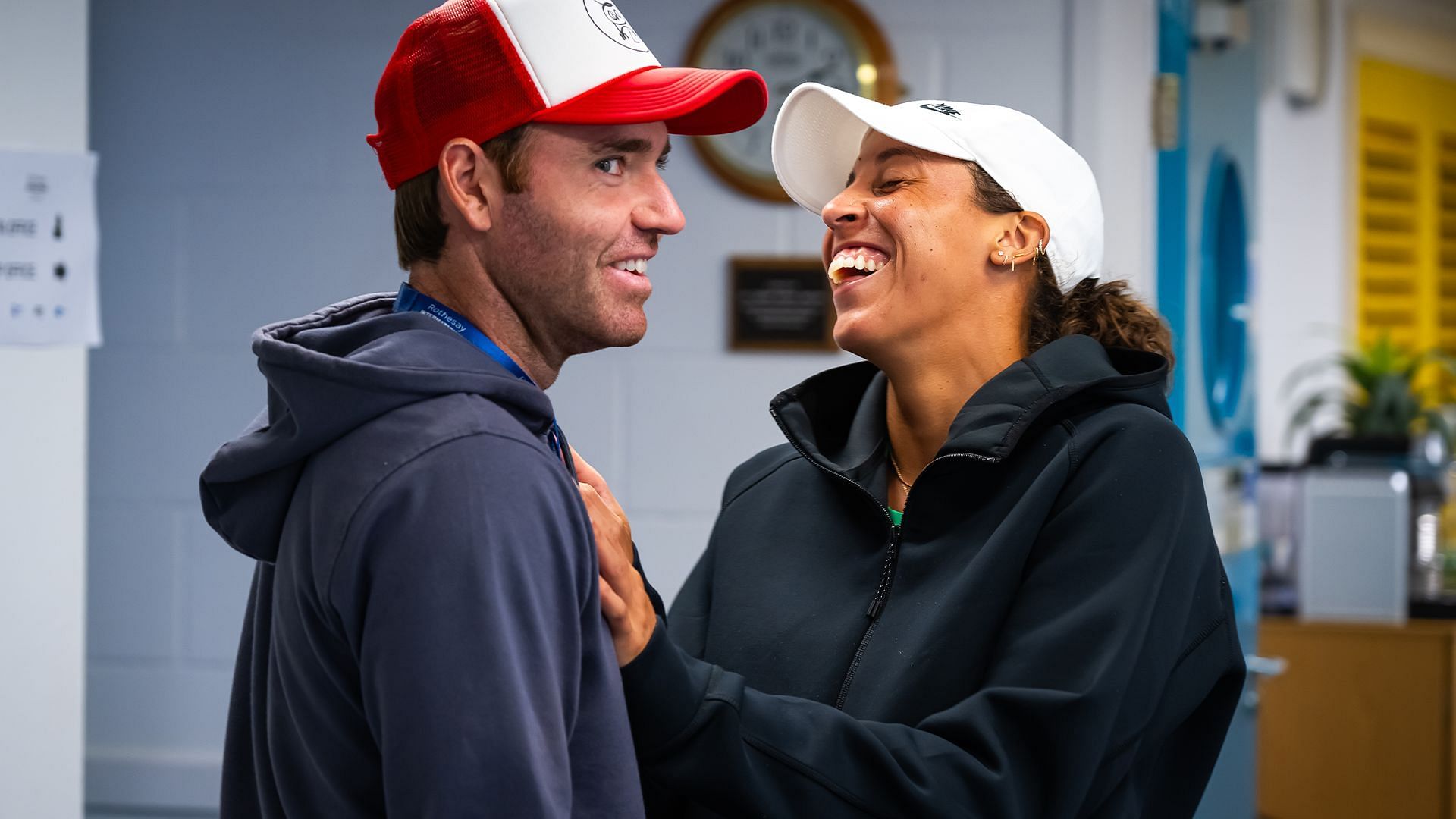 Madison Keys shares a light moment with her husband and coach Bjorn Fratangelo. Credit: Getty