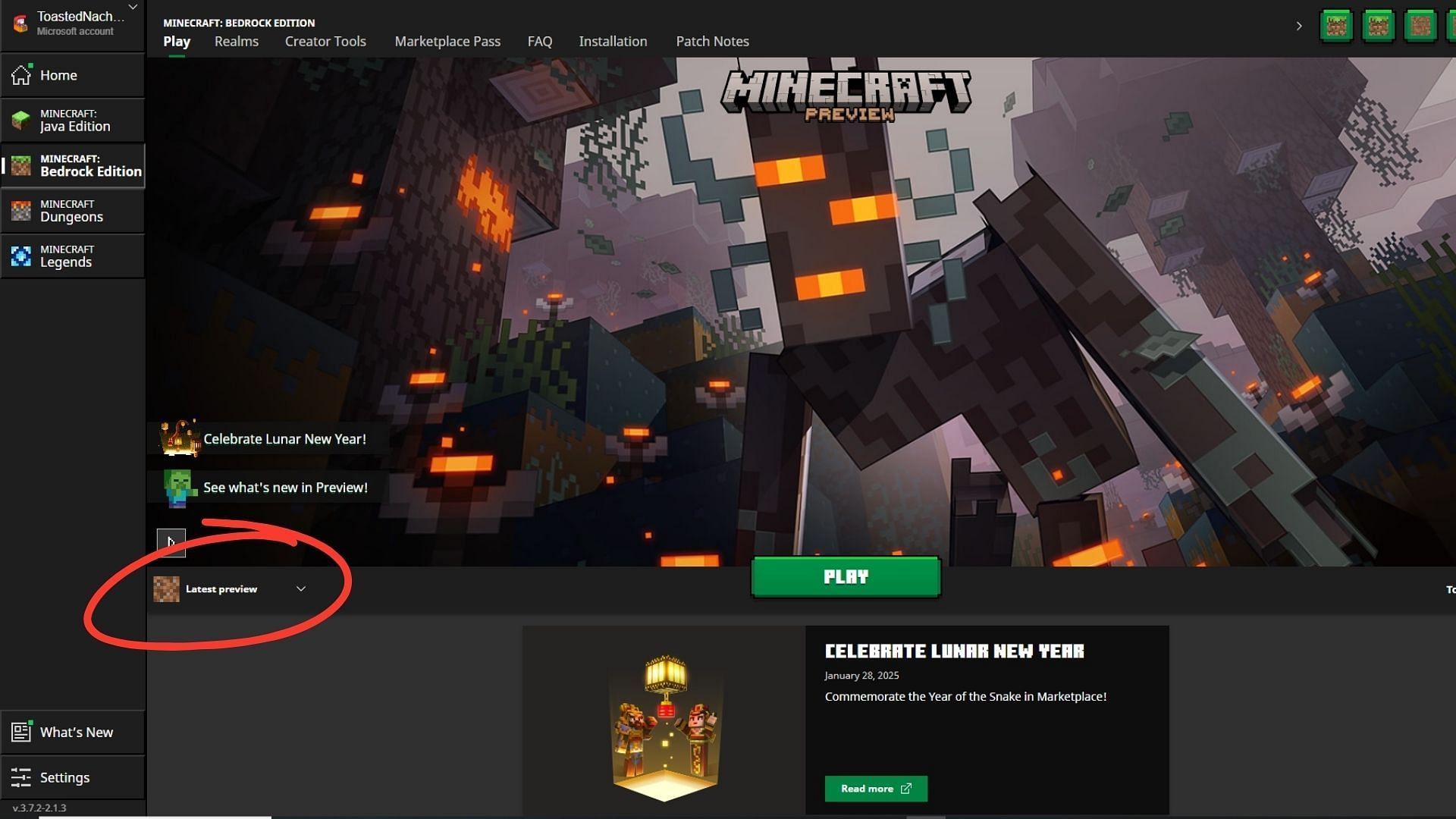 Download and play the Minecraft Bedrock 1.21.70.23 beta and preview from the official game launcher (Image via Sportskeeda Gaming/Mojang Studios)