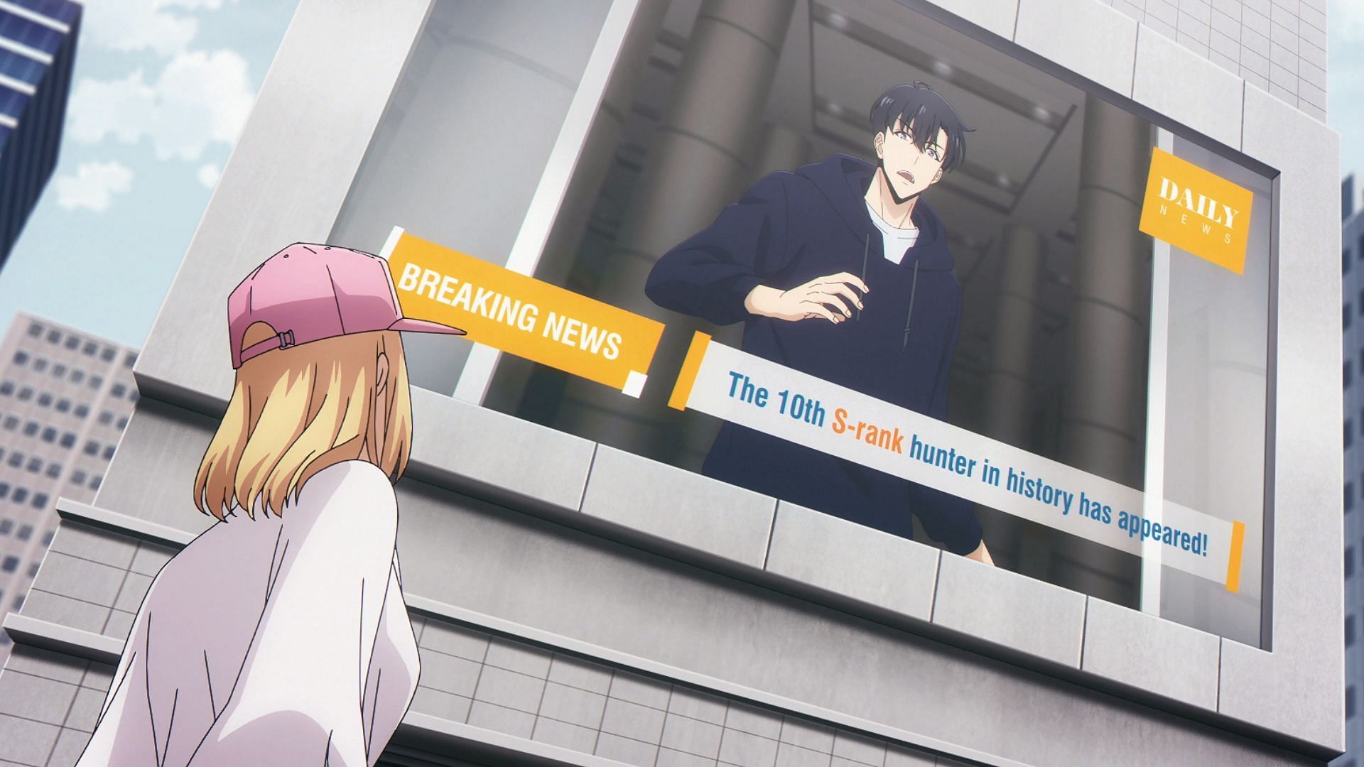 Hae-in sees the news of Jinwoo&#039;s reawakening (Image via A-1 Pictures)