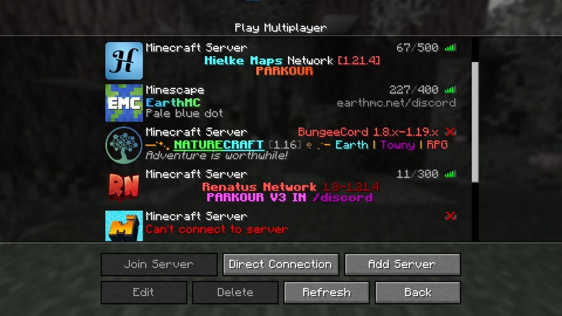 You can also join public or private servers from the in-game menu in Minecraft (Image via Mojang Studios)