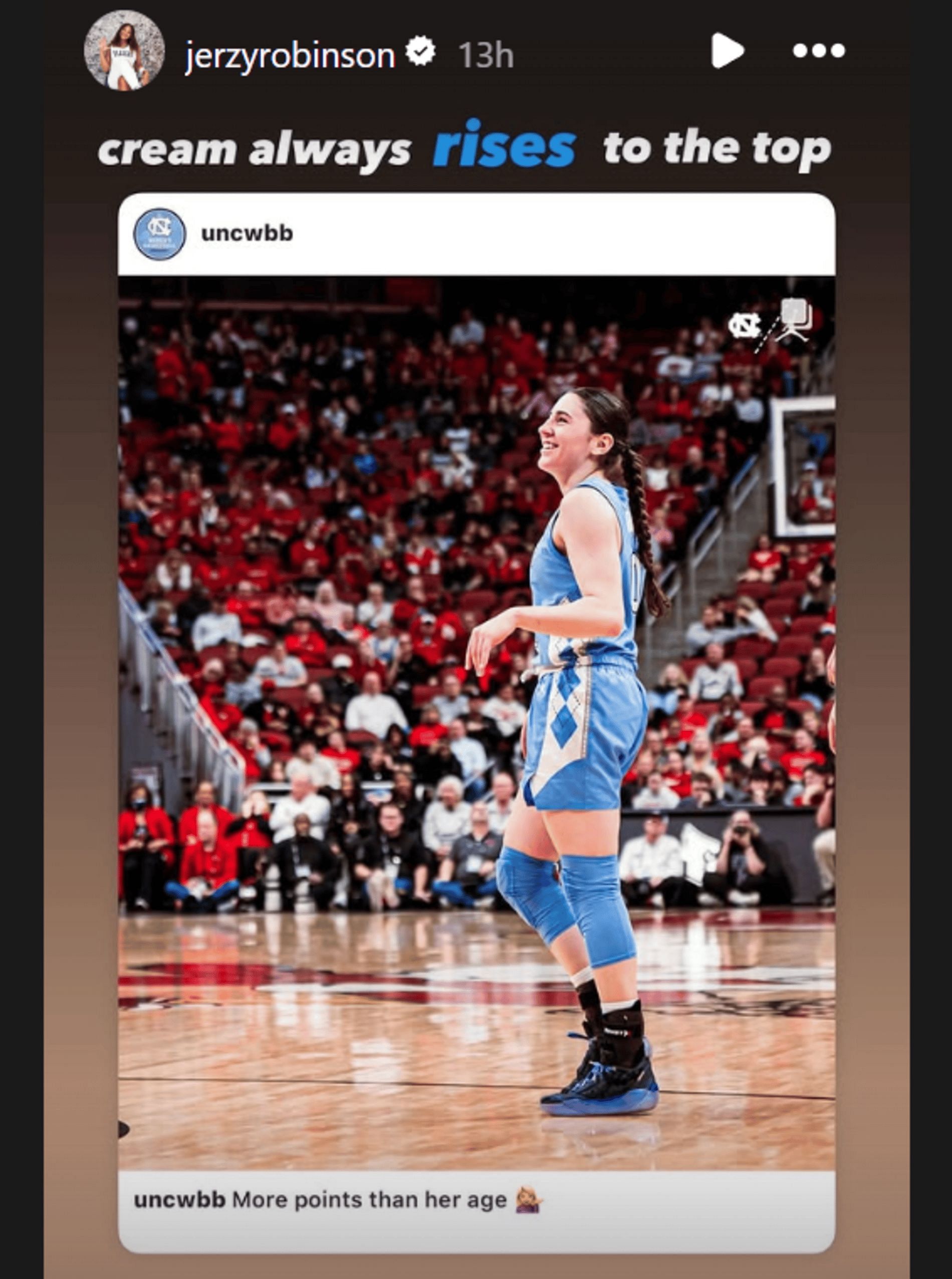 Five-star combo guard Jerzy Robinson reacts to Lanie Grant&#039;s career-high performance (Source: Instagram/@jerzyrobinson)