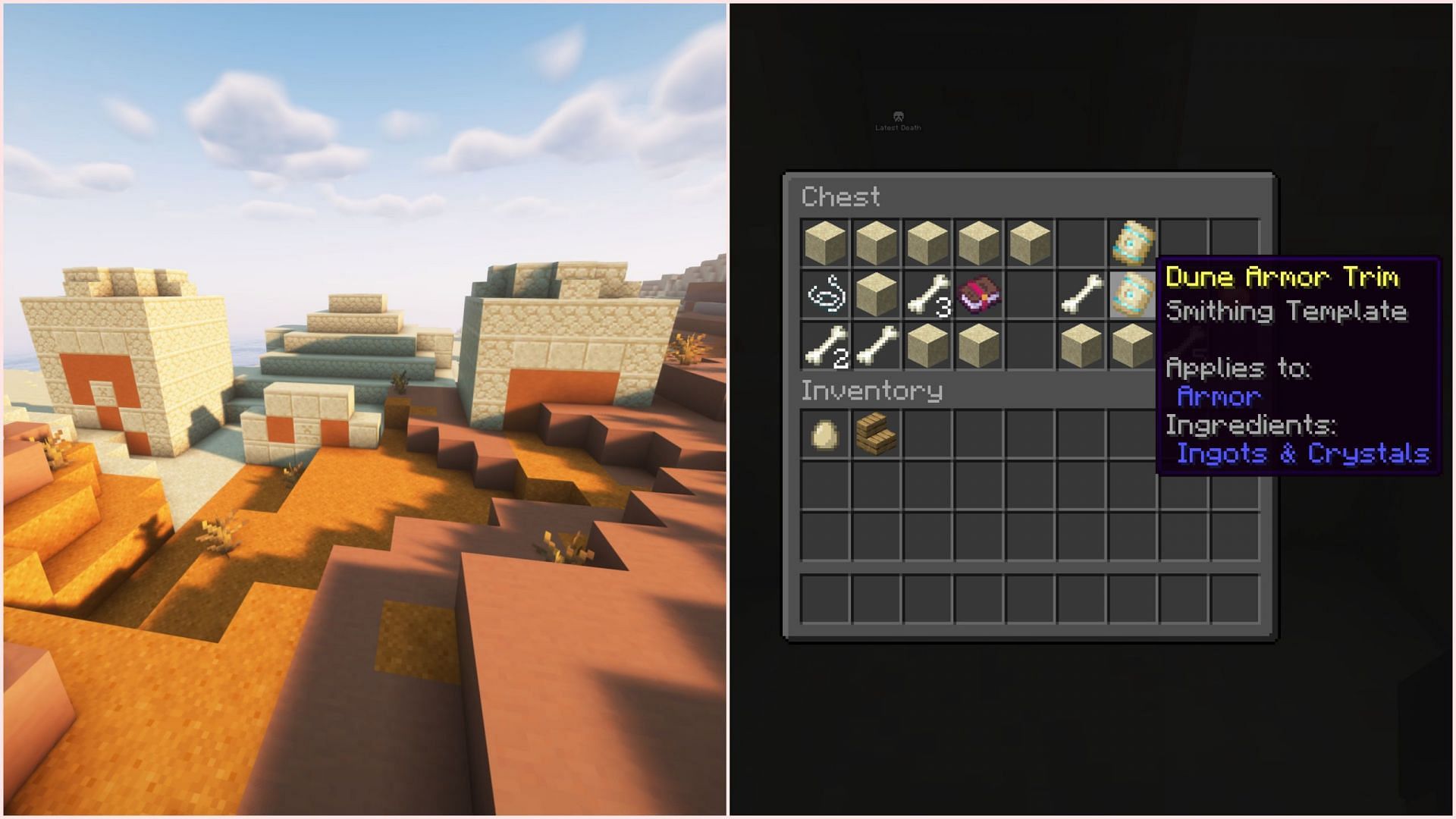 Desert Pyramids can also contain dune armor trim (Image via Sportskeeda Gaming/Mojang)