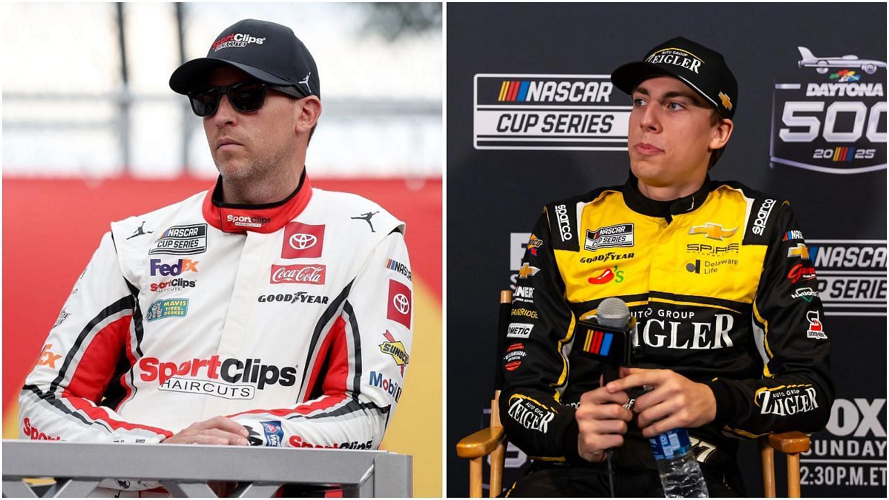 Denny Hamlin (L), Carson Hocevar (R), Imagn