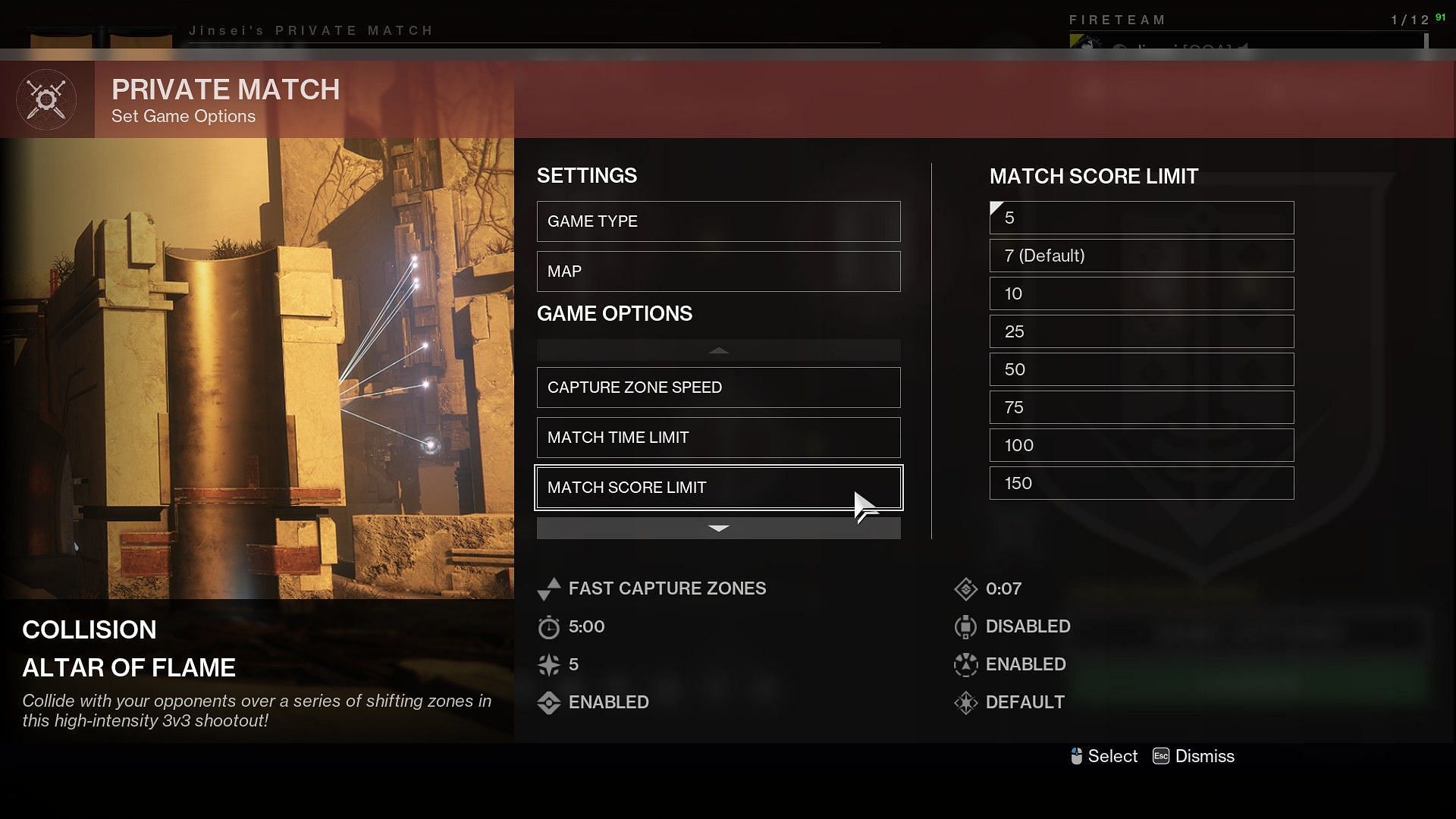 Score limit in Destiny 2 Private match (Image via Bungie)