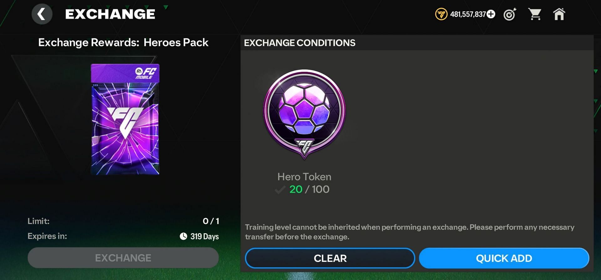 Hero Tokens are used to claim Hero cards in EA FC Mobile Heroes Chronicles exchanges (Image via EA Sports)