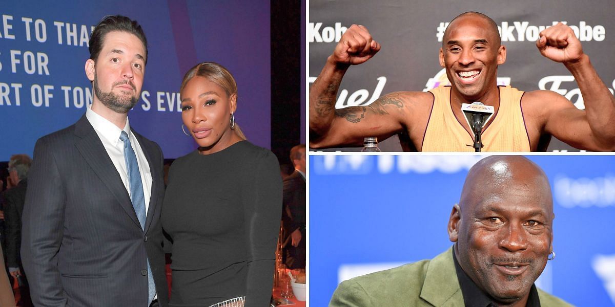 Serena Williams with Alexis Ohanian (L), Kobe Bryant (top-right) &amp; Michael Jordan (down-right) [Image Source: Getty Images]