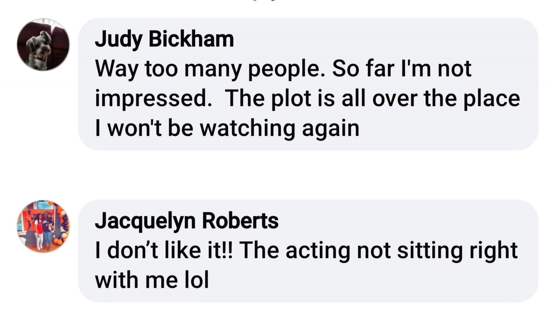 A few fans who did not like the premiere episode voicing their opinions (Image via Scott D Roberts / Facebook)