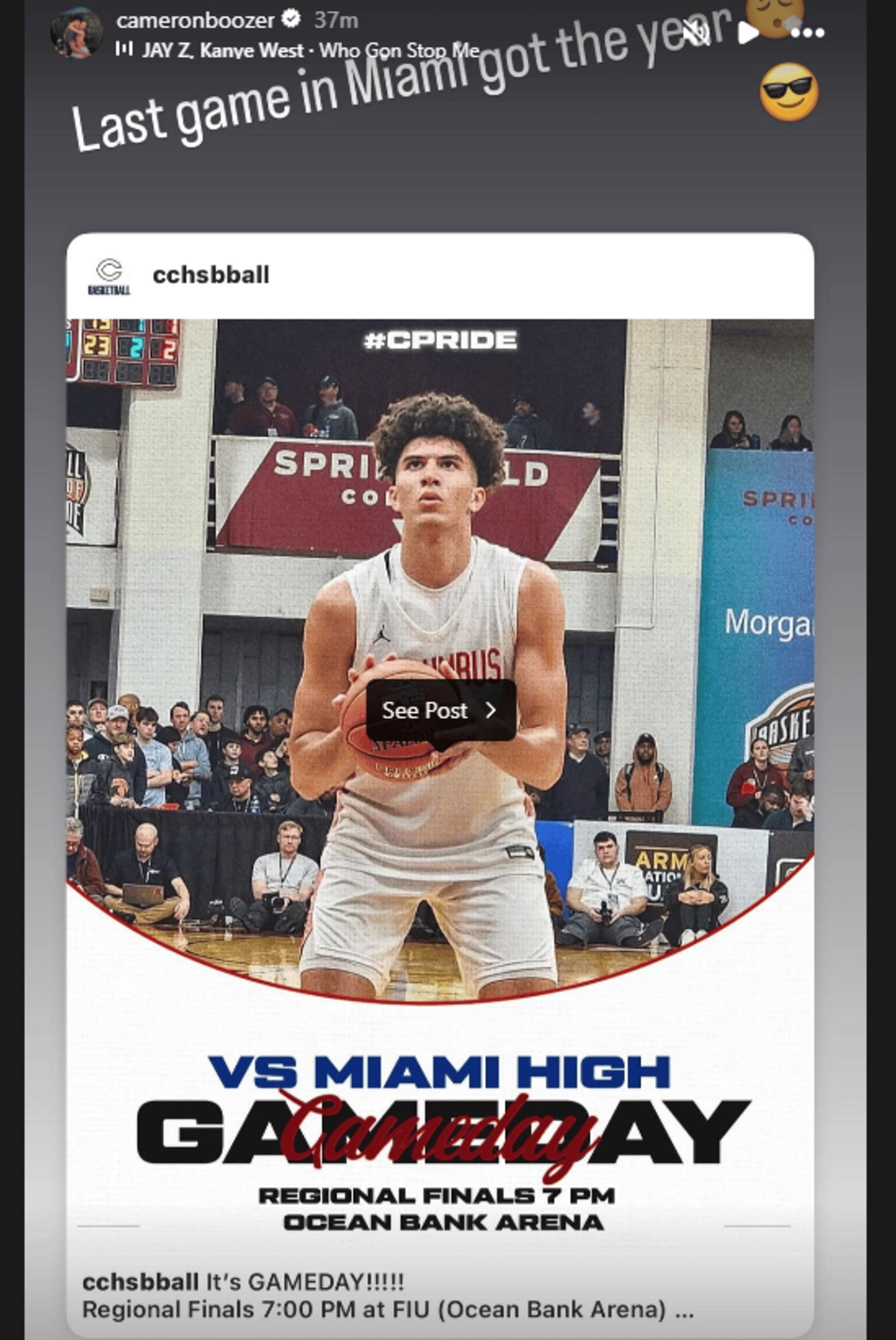 Cameron Boozer has a message ahead of the 2025 FHSAA Boys Basketball State Tournament Regional Final (Source: Instagram/cameronboozer)