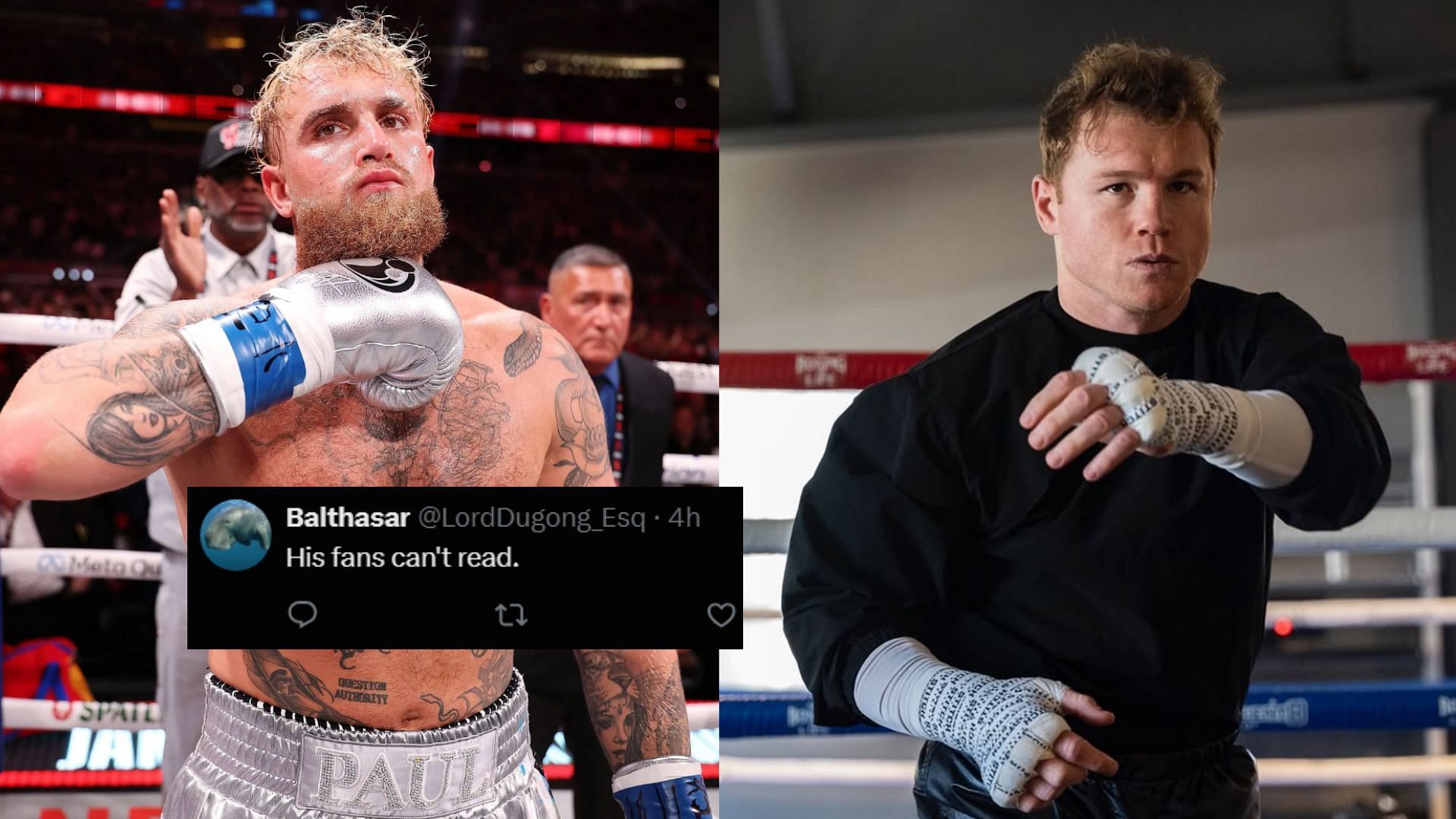 Jake Paul (left) has accused Canelo Alvarez (right) of backing out from a fight. [Image courtesy: Getty Images, @canelo on Instagram]