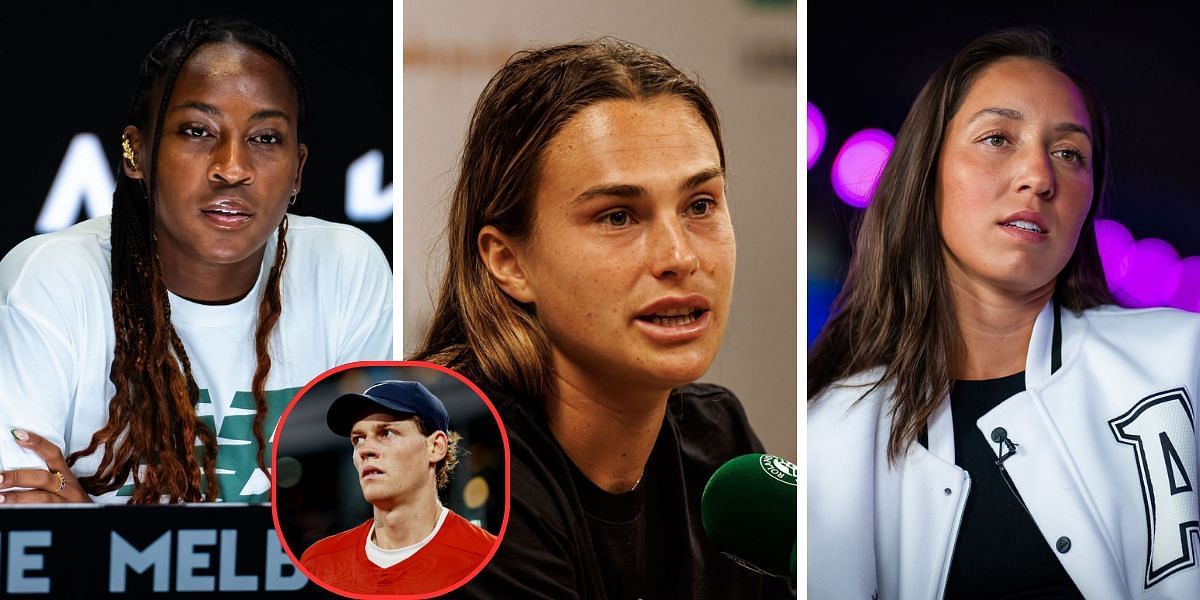 Coco Gauff (Left), Aryna Sabalenka (Centre), Jessica Pegula (R) and Jannik Sinner (in circle) - Source: Getty