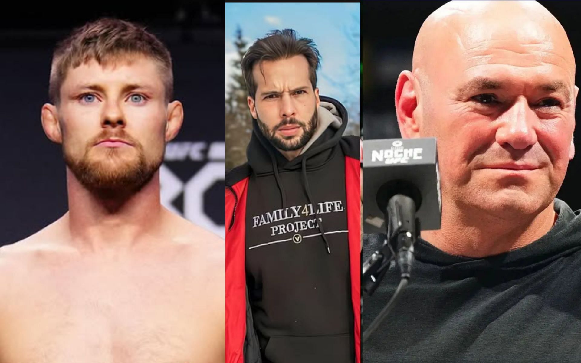 Tristan Tate(middle) applauds Dana White (right) for upholding free speech in Bryce Mitchell (left) controversy [Images courtesy: @thugnasty_ufc,@notalismntate,@danawhite on Instagram]