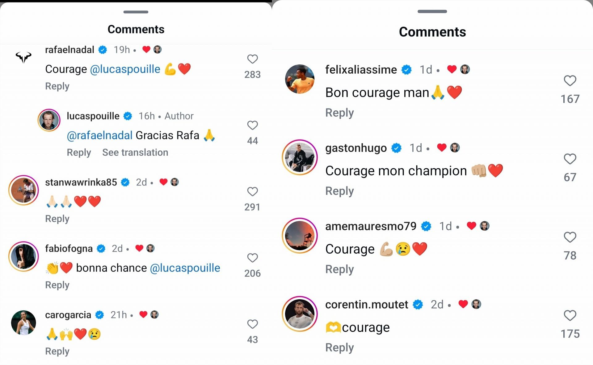 Screengrab of players&#039; comments [Image Source: Instagram]