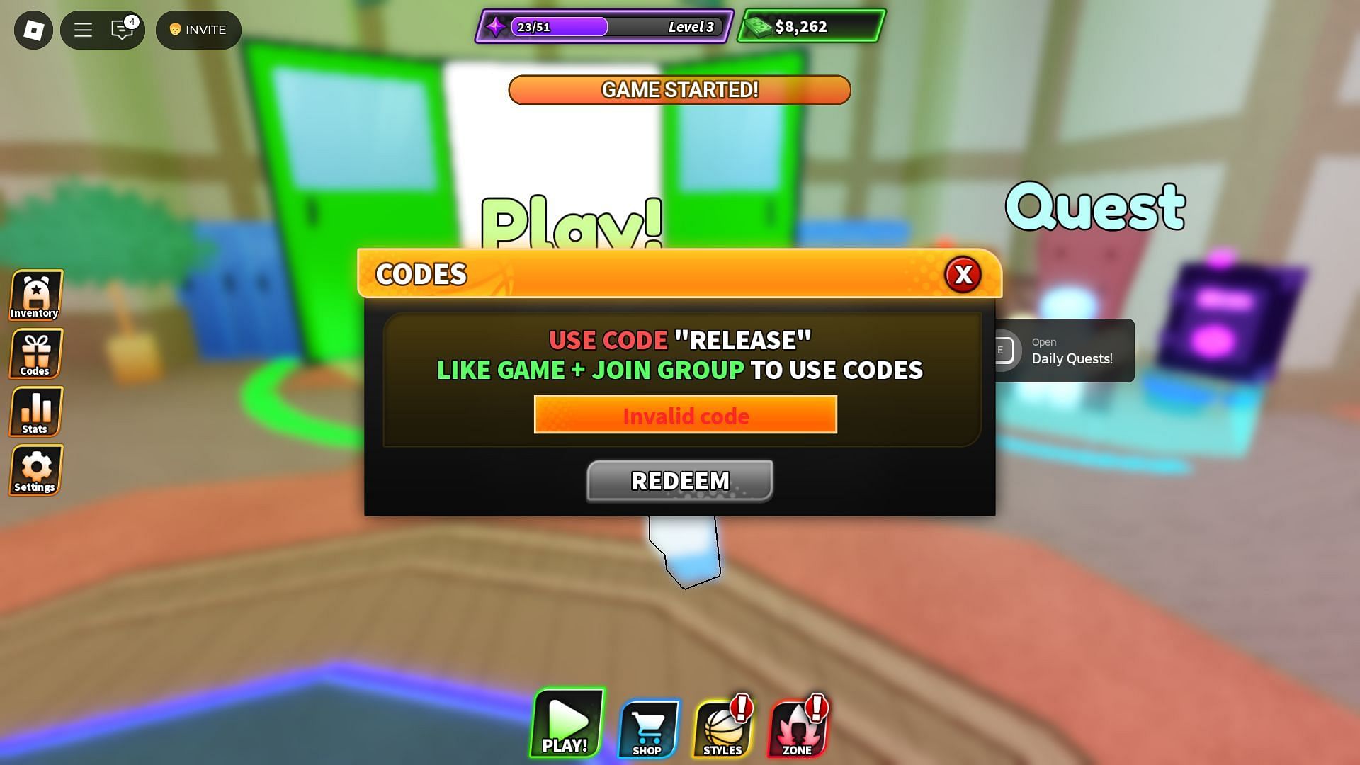 Avoid typos while using codes (Image via Roblox)