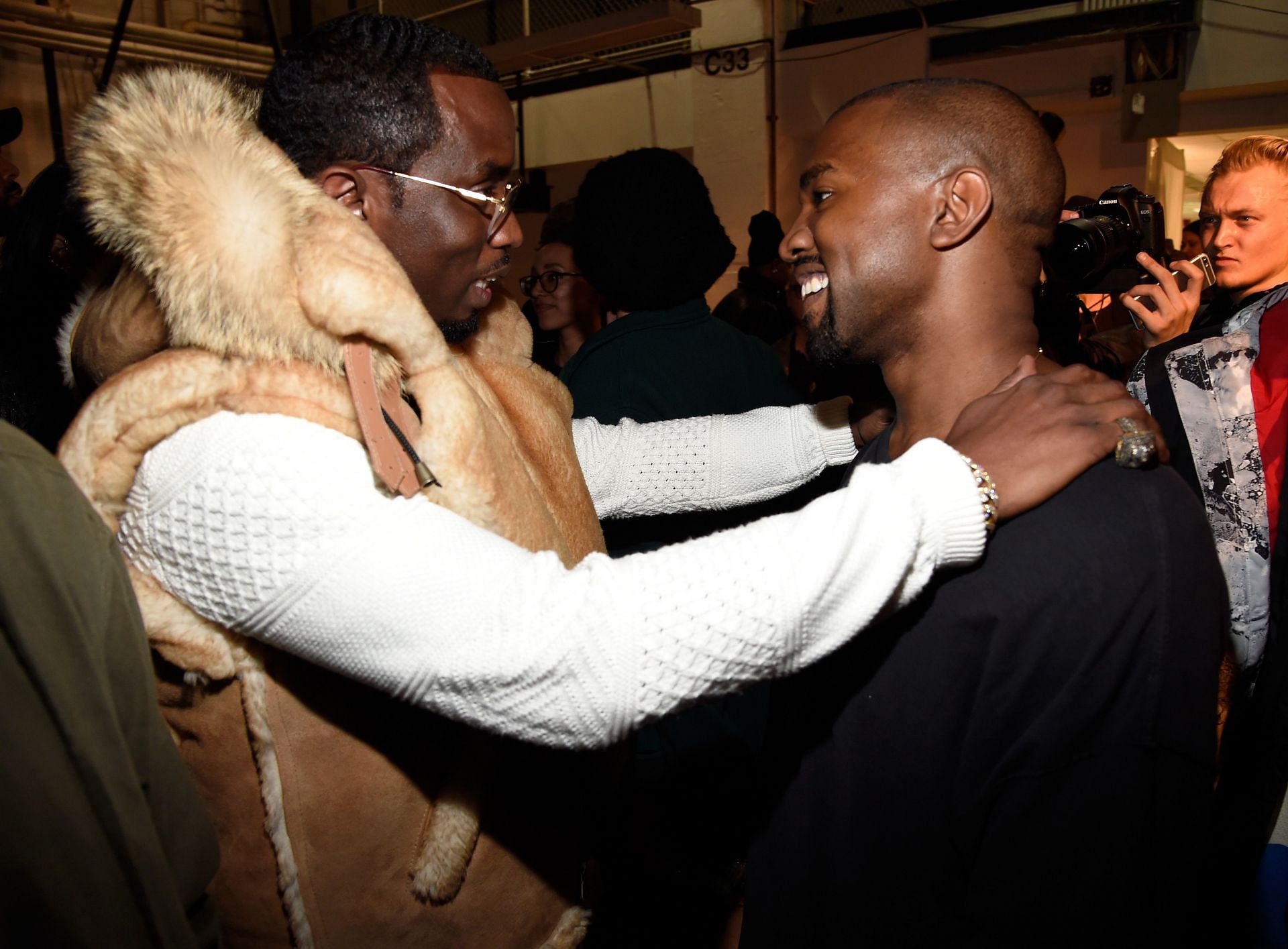  Sean &#039;Diddy&#039; Combs and Kanye West backstage at the adidas Originals x Kanye West YEEZY SEASON 1 fashion show during New York Fashion Week Fall 2015 (Photo by Kevin Mazur/Getty Images for adidas)