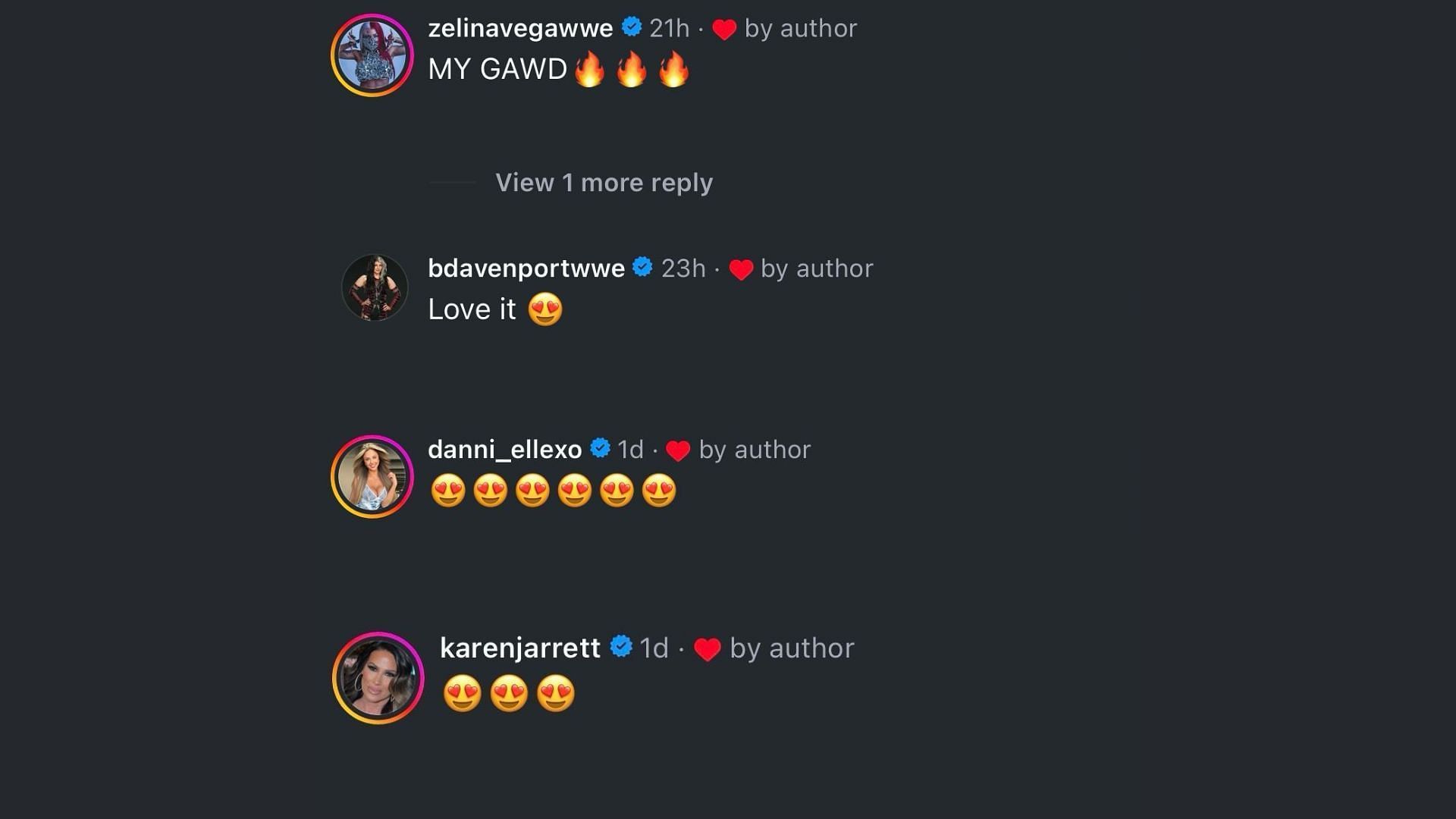 Wrestlers&#039; reactions to the post [Credit: Saraya on Instagram]