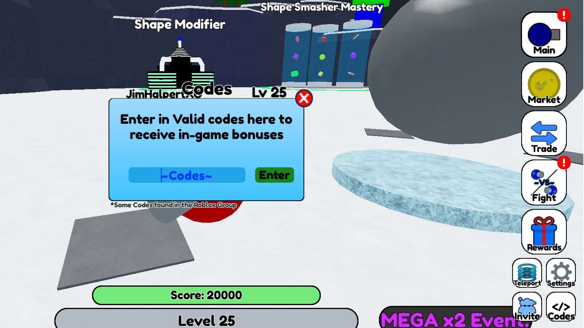 Code box in Shape Smasher Simulator (Image via Roblox)