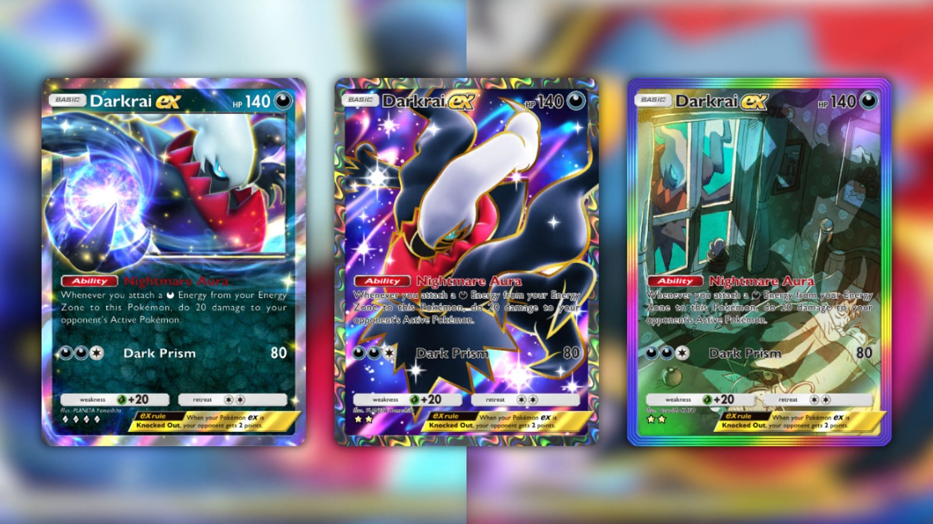 All Darkrai ex variants as seen in the game (Image via The Pokemon Company)