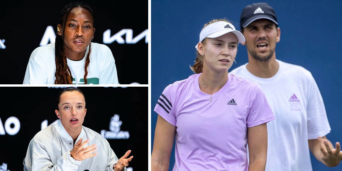 Coco Gauff and Elena Rybakina (L); Elena Rybakina with her coach Stefano Vukov (R) (Image Source: Getty)