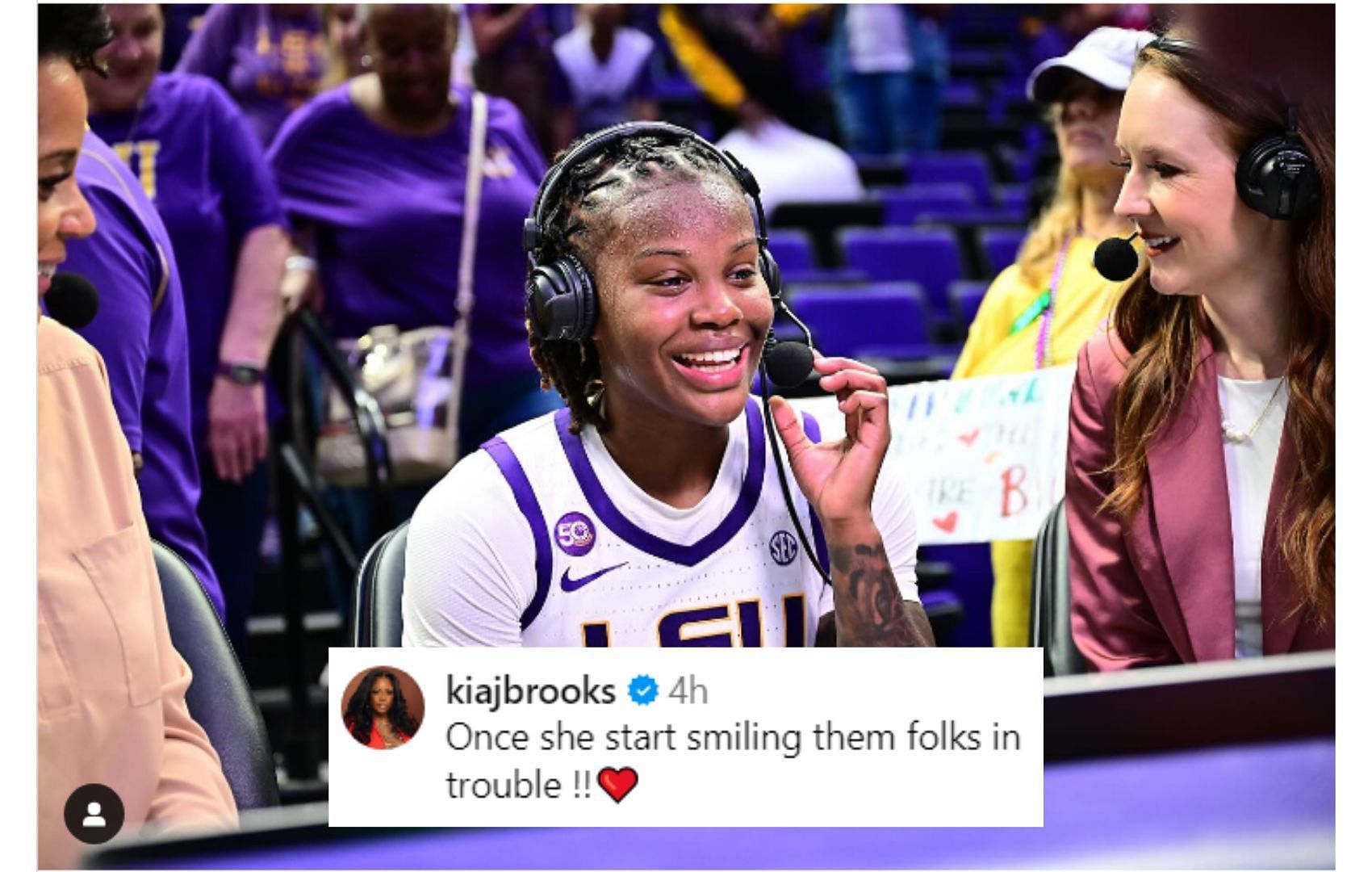 Kia Brooks comments on LSU&#039;s post to support Gilbert | via @lsuwbkb/ig