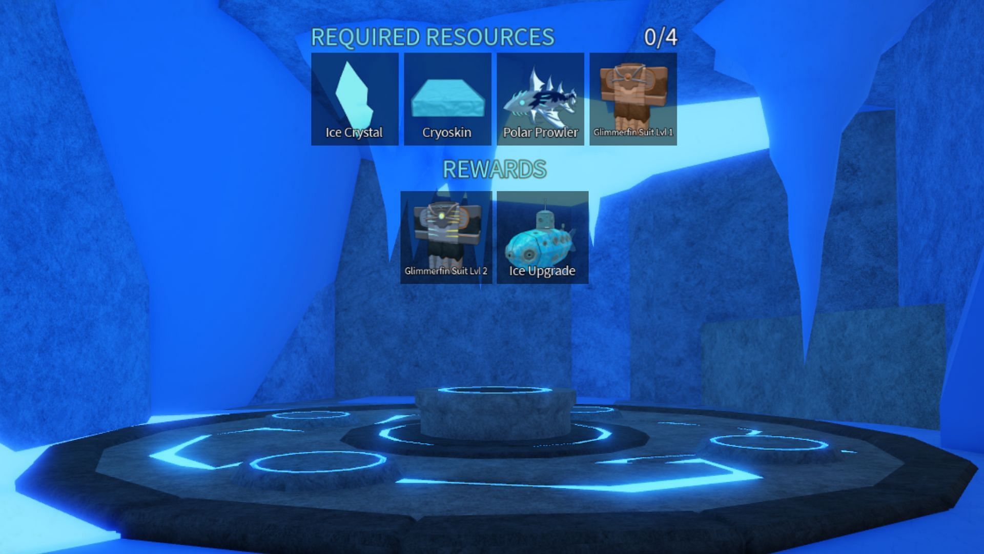 You need all four items to craft the Ice Upgrade (Image via Roblox)