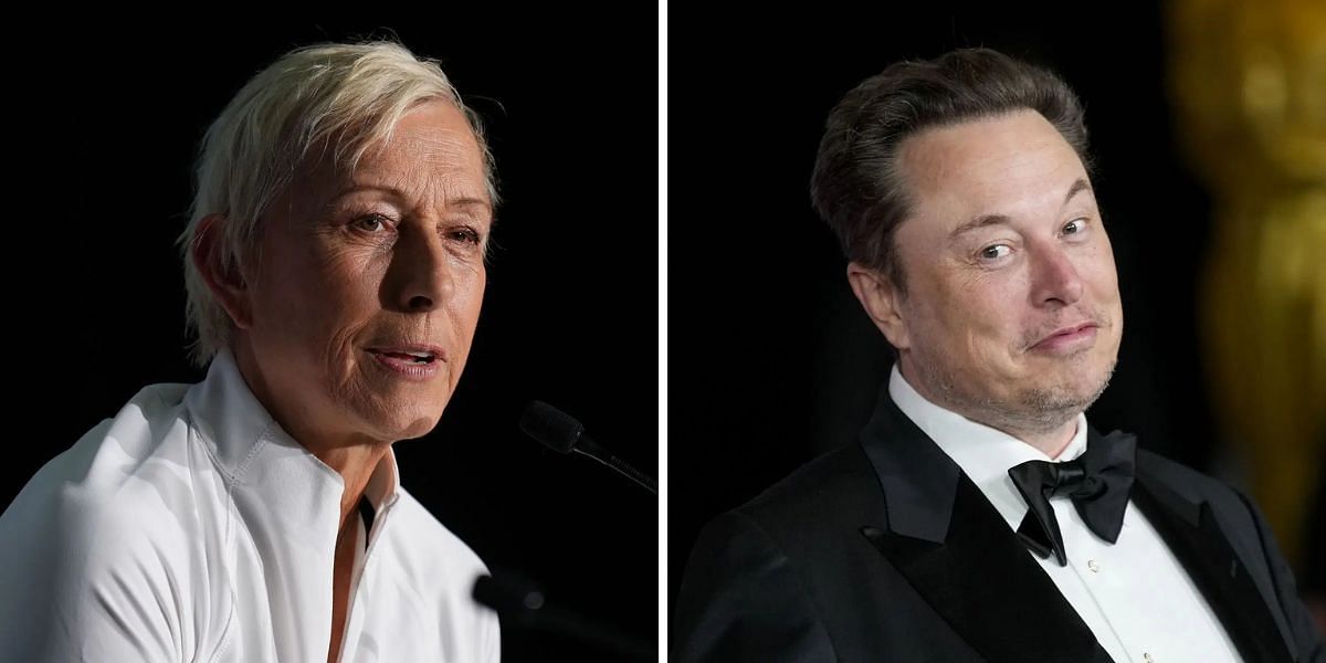 Martina Navratilova (left), Elon Musk (right), Sources: Getty