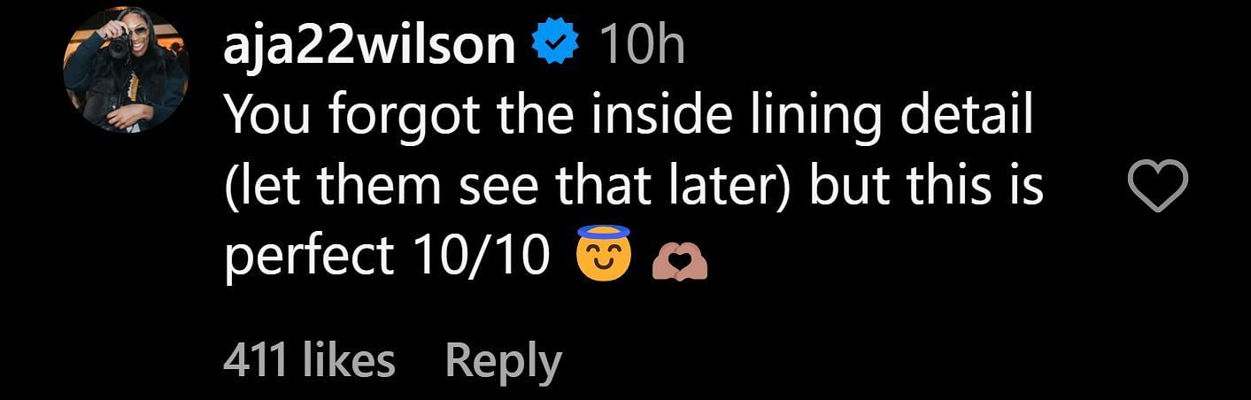 A&#039;ja Wilson commented on Instagram (image credit: instagram/staley05)