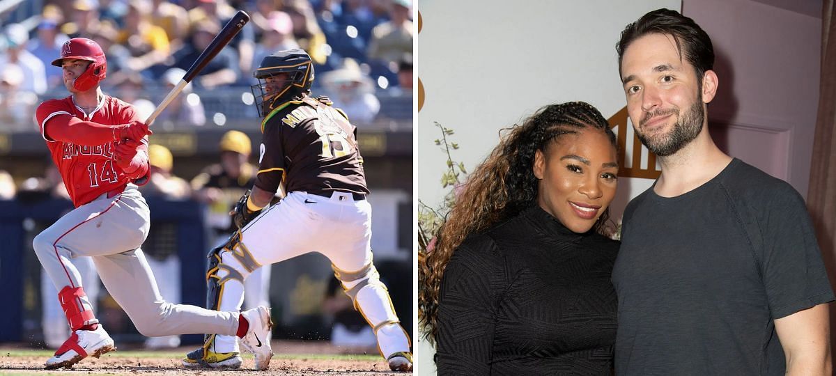 Moment from San Diego Padres and the Los Angeles Angels game (L), Serena Williams and Alexis Ohanian (R) [Image source: Getty]