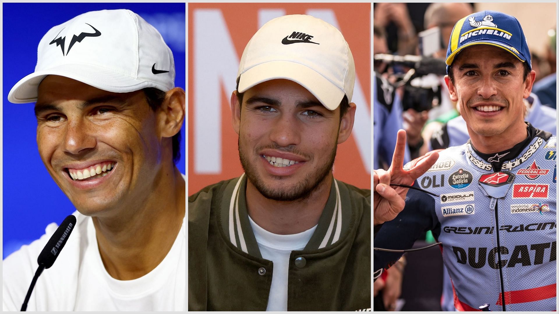 Rafael Nadal (L), Carlos Alcaraz (Centre) and Marc Marquez (R) - Source: Getty