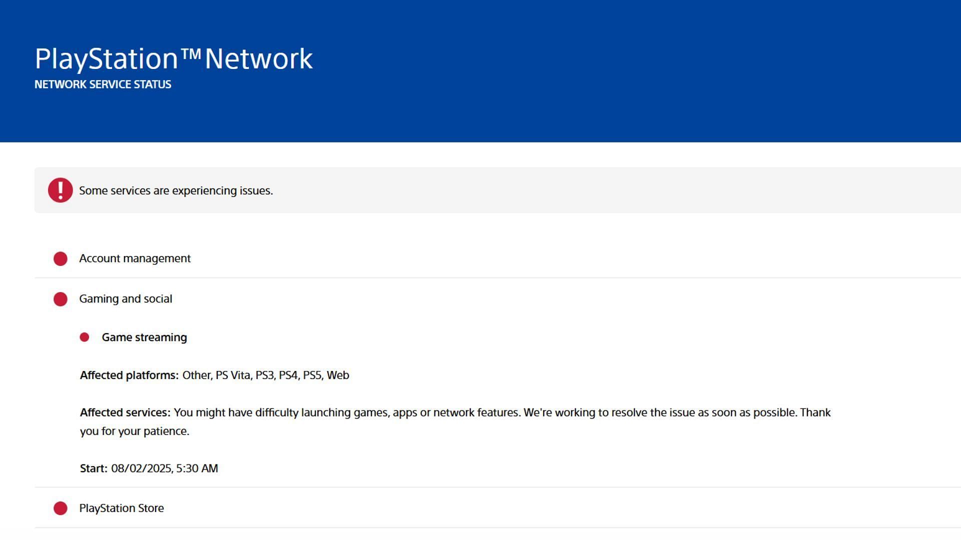 Several platforms have been affected by the PlayStation Network outage (Image via PlayStation Network)