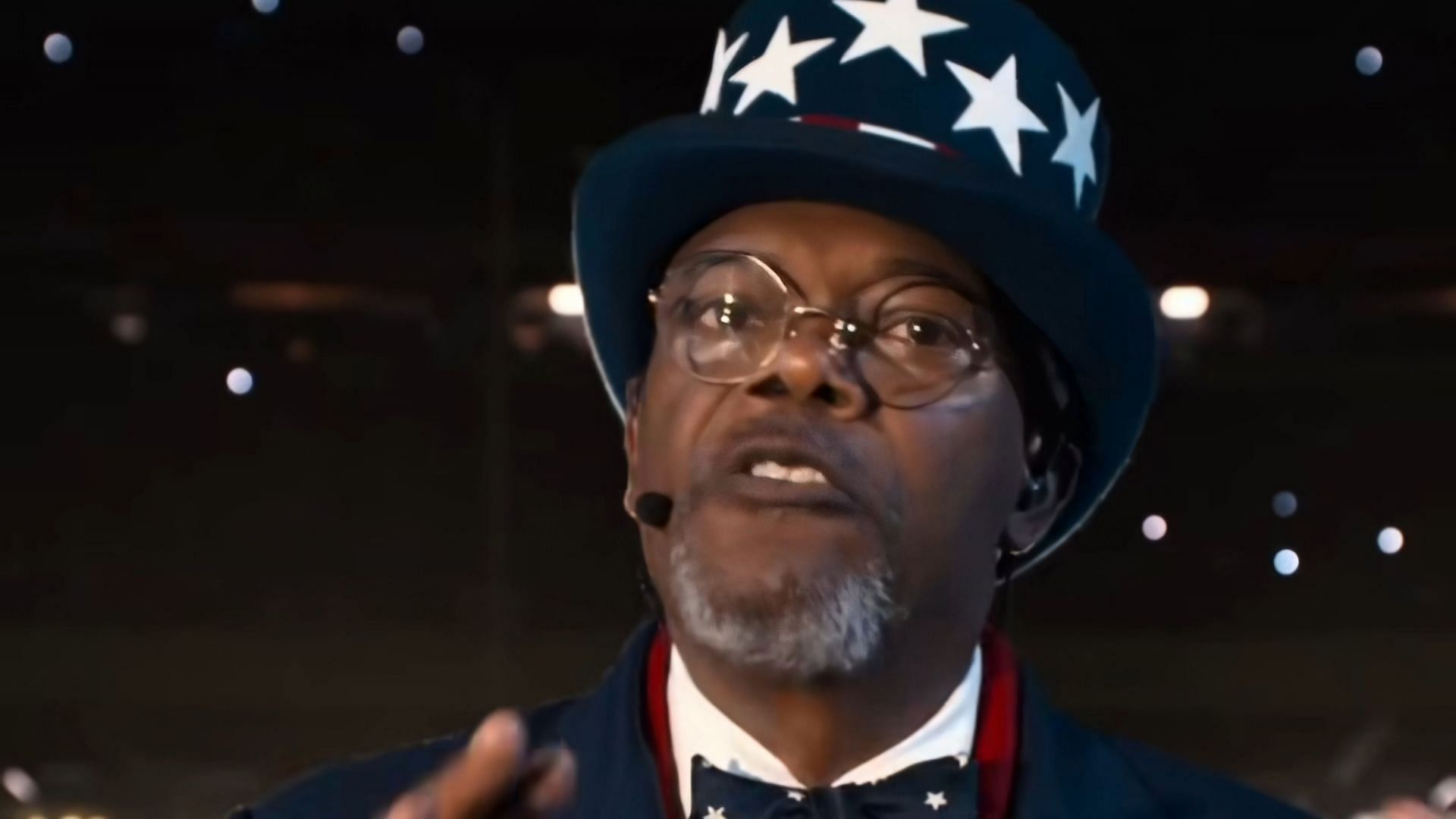 Actor Samuel L. Jackson in an Uncle Sam outfit during his appearance at Kendrick Lamar&#039;s halftime Super Bowl 2025 performance (Image via @nfl / Instagram)