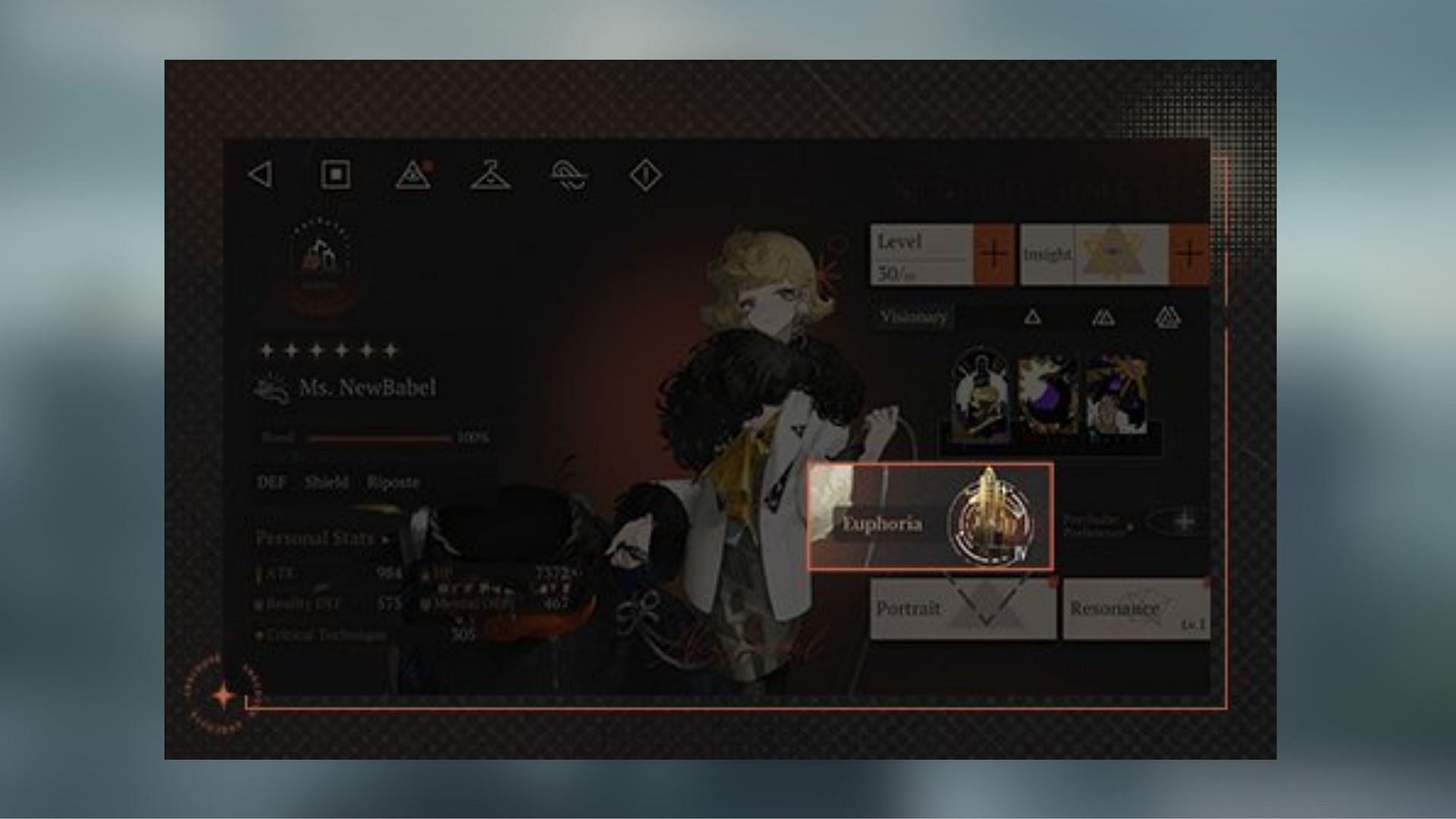 You can enter the Euphoria&#039;s interface from the character&#039;s profile (Image via Bluepoch)