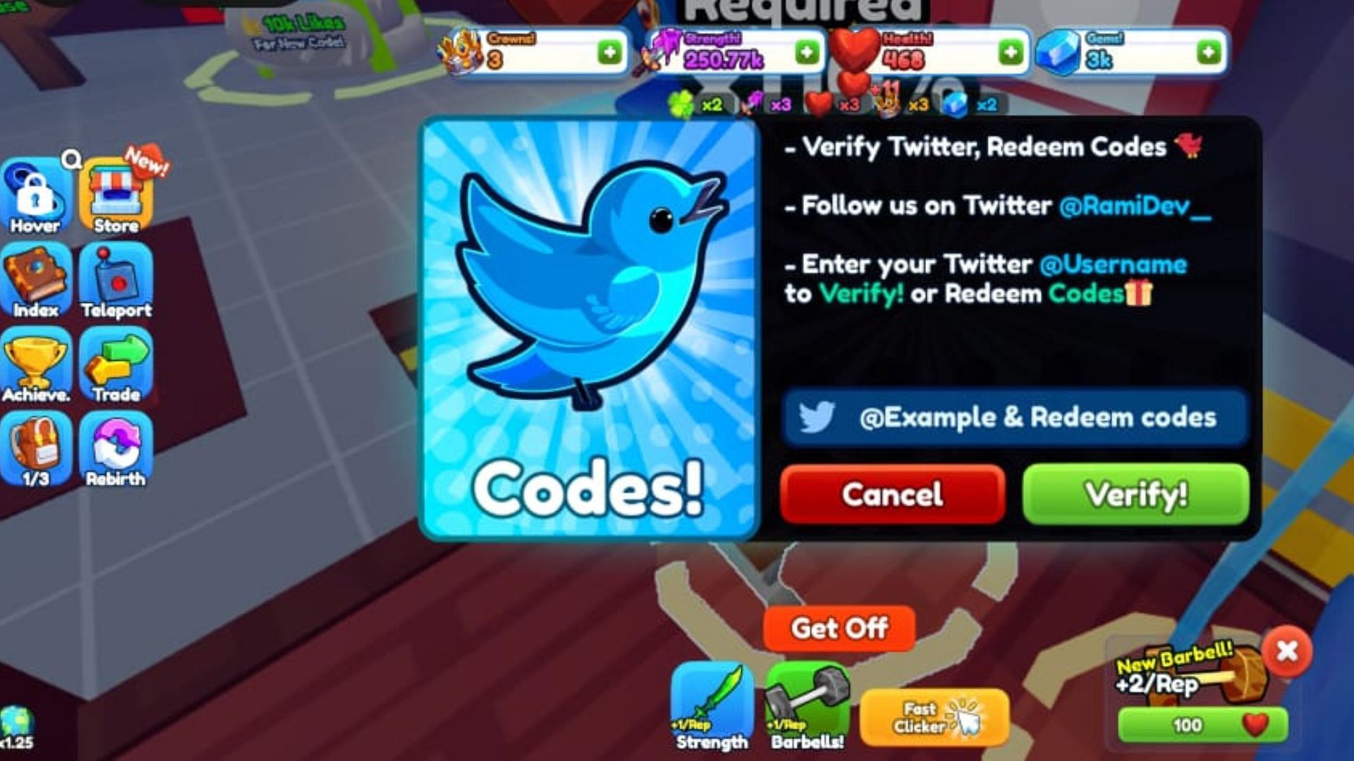 Code redemption in Fighting Legends (Image via Roblox)