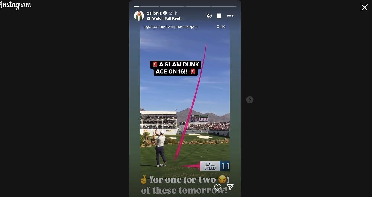 Amanda Balionis reacts to Emiliano Grillo&#039;s slam-dunk ace at the WM Phoenix Open round 2 Image source: Instagram/@balionis