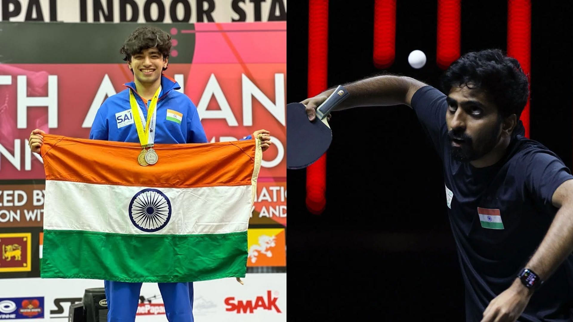 National Games 2025: Jash Modi stuns Olympian Sathiyan Gnanasekaran to win men&rsquo;s singles gold (Images via Jash Modi/IG and Getty)