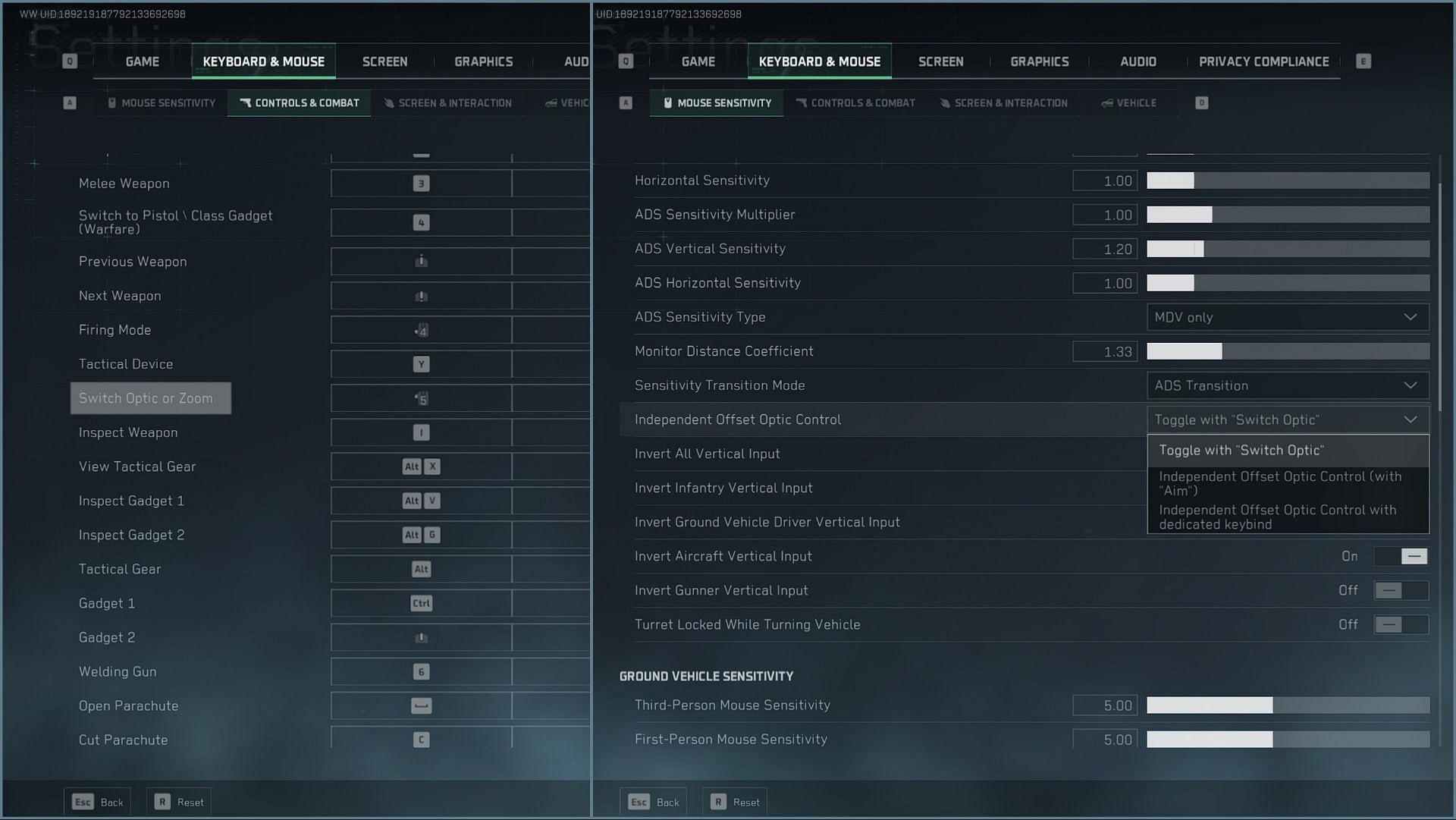 Settings to access tac stance in Delta Force (Image via Sportskeeda Gaming/TiMi Studio Group)