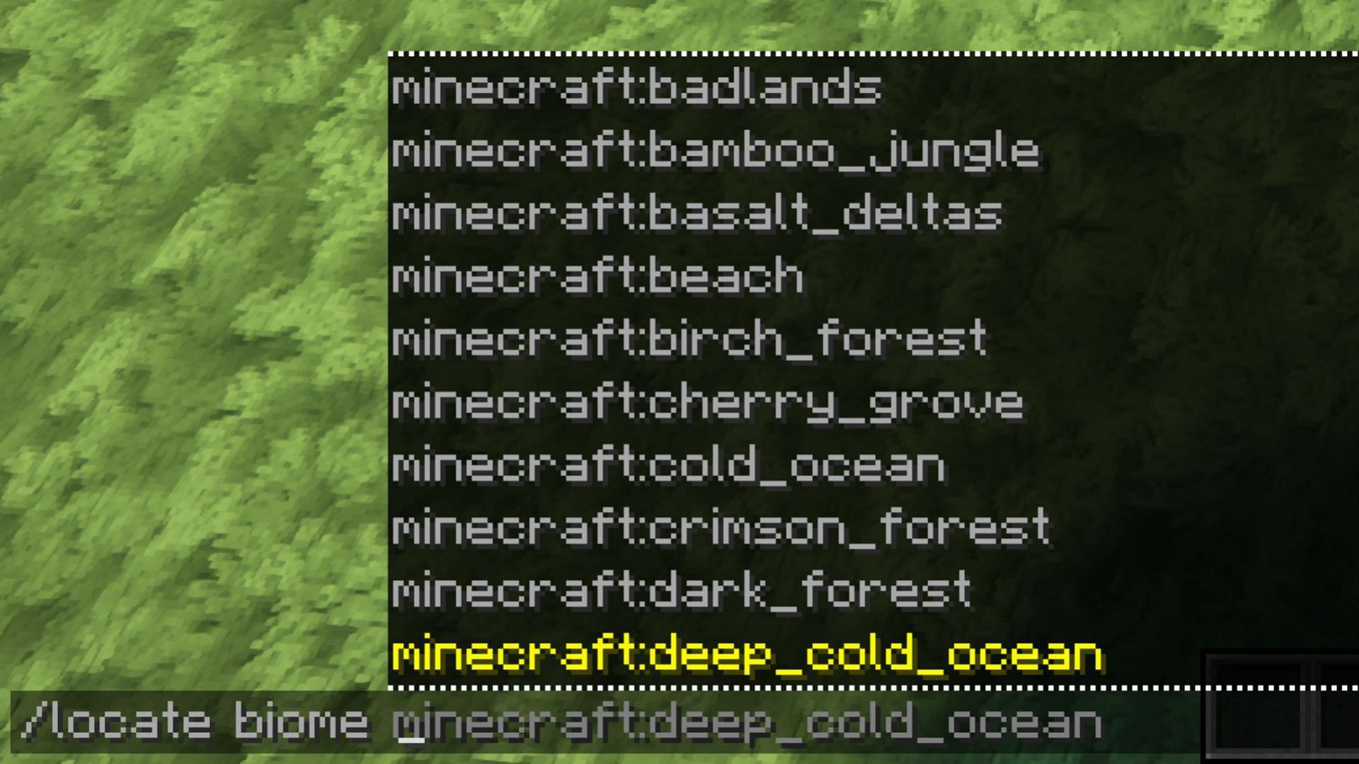 Locate command to find rare biomes (Image via Mojang Studios)