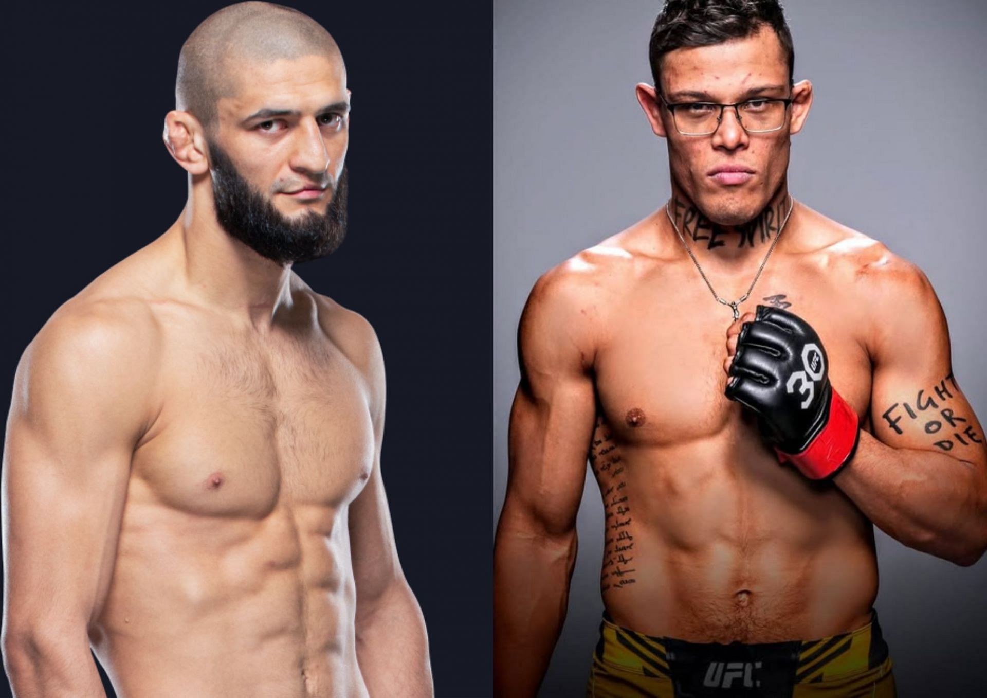 Caio Borralho (right) shares his take on the current UFC middleweight scenario, hints match-ups with Khamzat Chiamev (left) and others [Image Courtesy : @caioborralho on Instagram ; ufc.com/athlete/khamzat-chimaev]