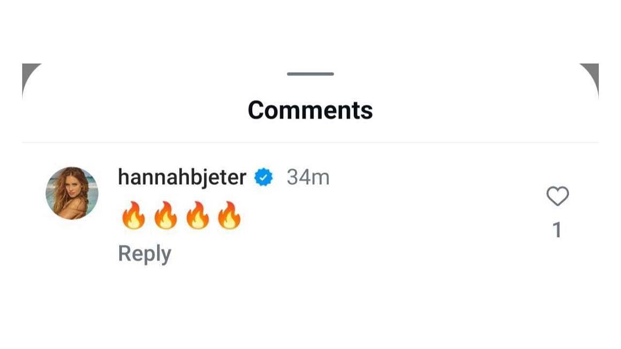 Screenshot of Hannah Jeter&#039;s comment on Serena Williams&#039; Instagram post (Image from - Instagram.com/@serenawilliams)