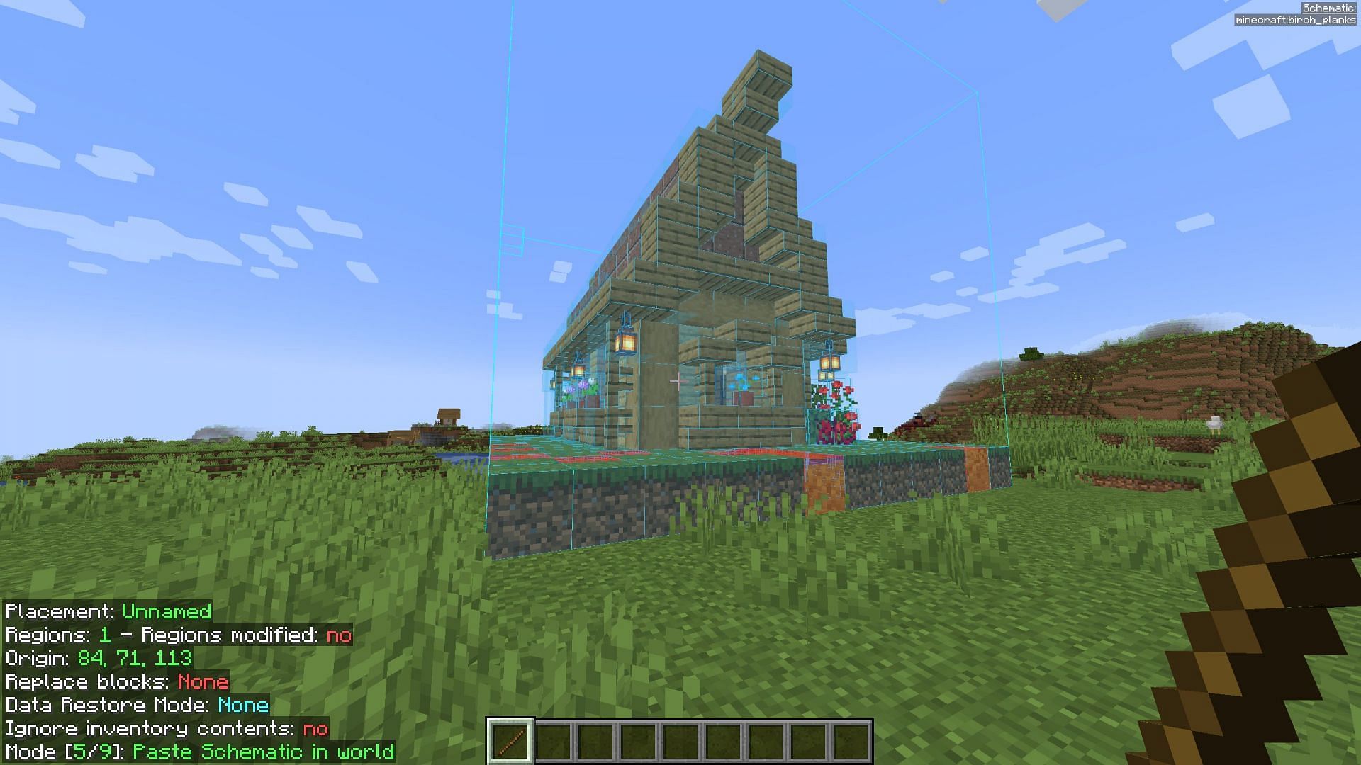 Place the schematic or blueprint anywhere using a stick (Image via Sportskeeda Gaming/Mojang)