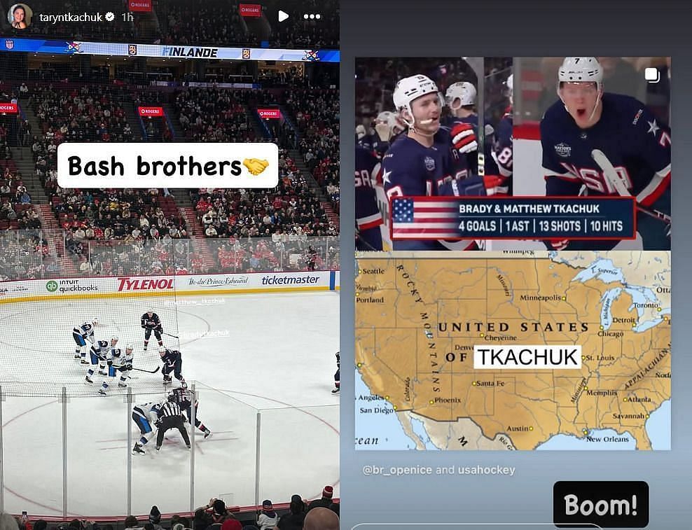 Taryn Tkachuk celebrates Matthew and Brady Tkachuk&rsquo; big game in team USA&rsquo;s win over Finland (via Instagram/@taryntkachuk)