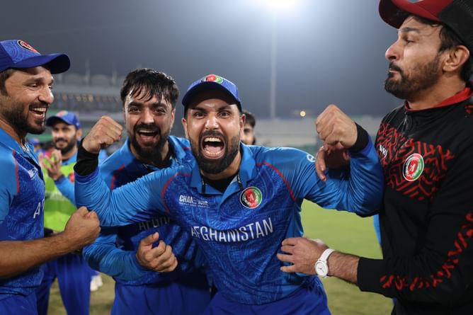 Afghanistan players celebrate joyously after a hard-fought win vs England in 2025 Champions Trophy [Watch]