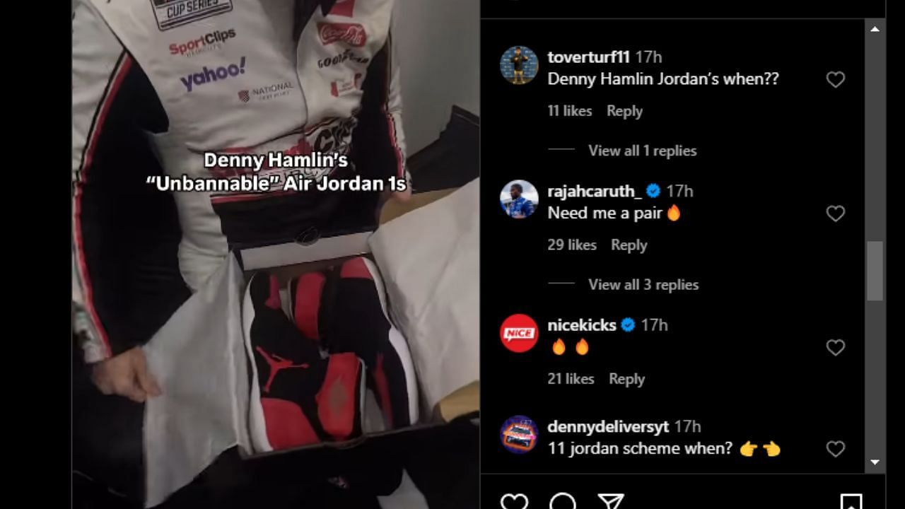 Rajah Caruth&#039;s comment on Denny Hamlin&#039;s Instagram post - Source: @rajahcaruth via @dennyhamlin