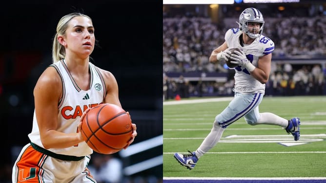 WATCH: Cowboys TE Jake Ferguson shares his "shorty" Haley Cavinder's senior night clip