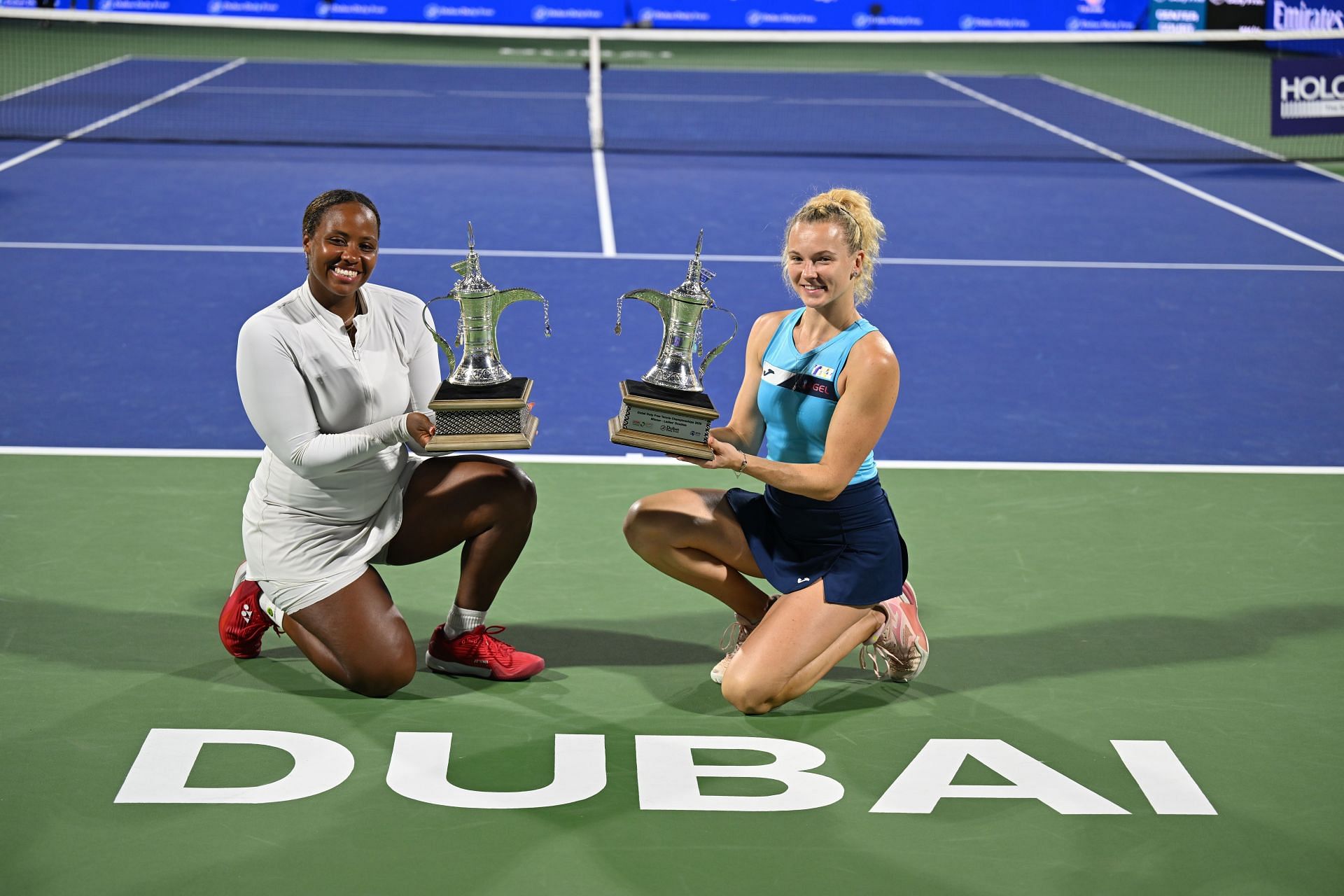 Taylor Townsend and Katerina Siniakova pictured at the 2025 Dubai Tennis Championships | Image Source: Getty