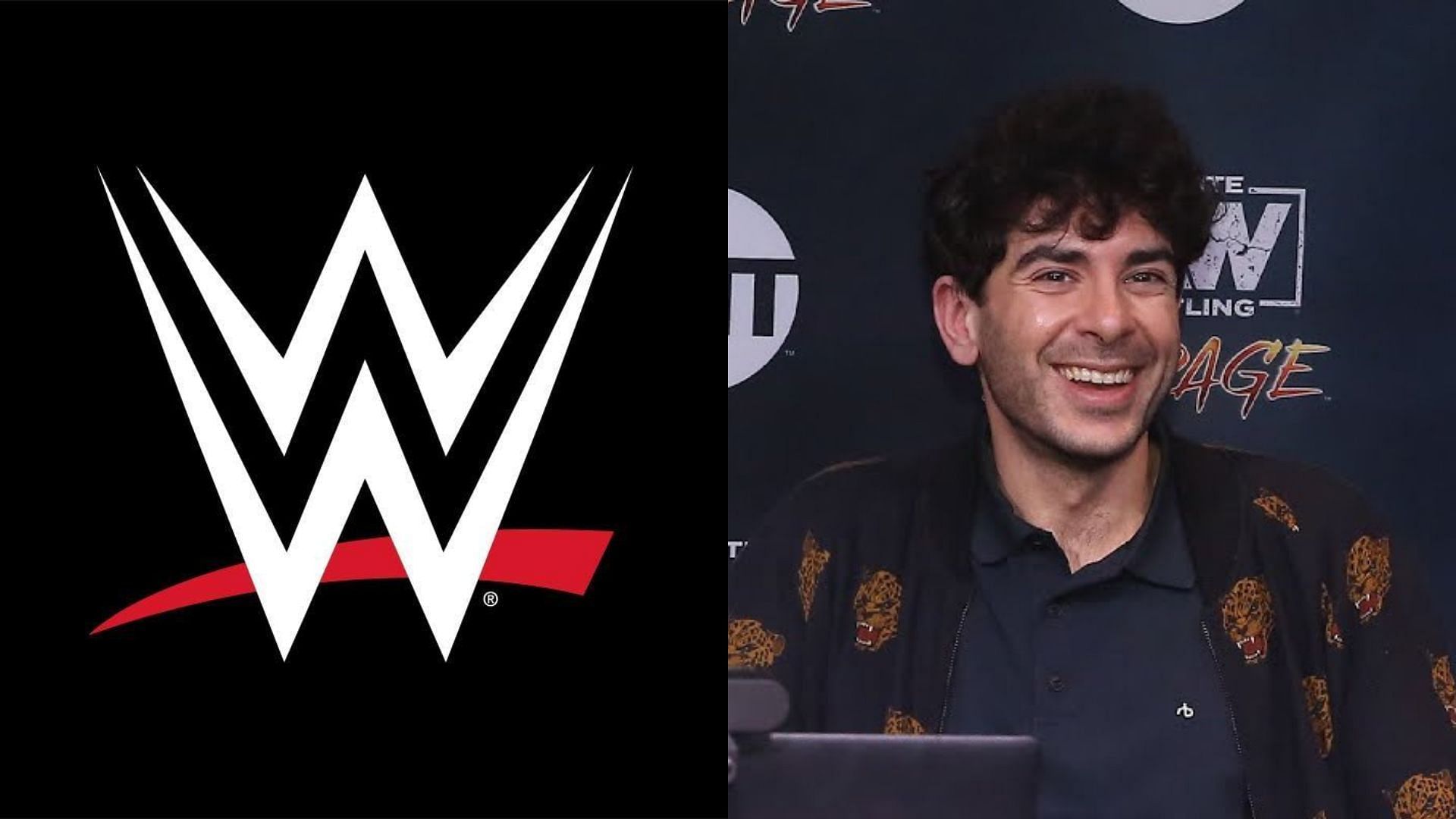 WWE logo (left) and Tony Khan (right). (Image credits: WWE Facebook page &amp; AEW YouTube channel)