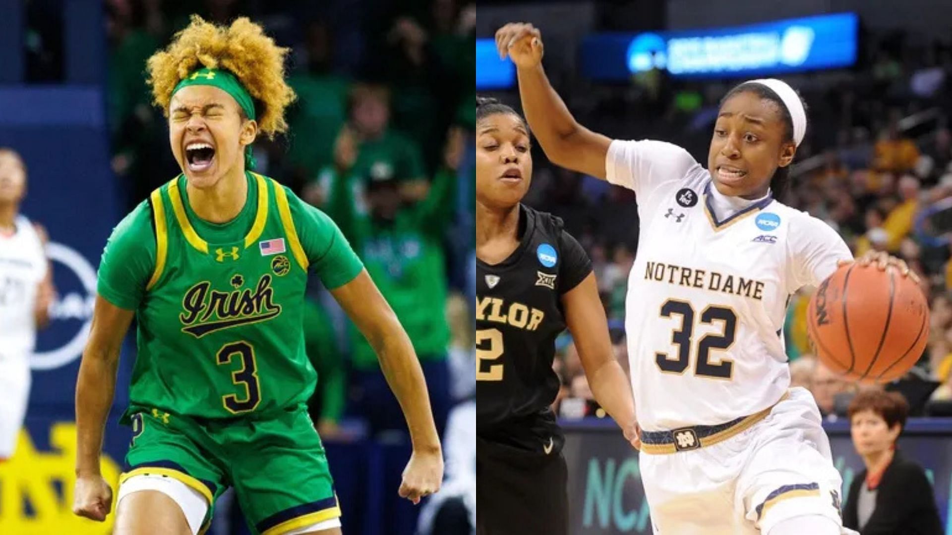 Hannah Hidalgo and Jewell Loyd in action for Notre Dame. They are the only Fighting Irish players over the last 15 seasons to record back-to-back 30-point games. Source: Imagn