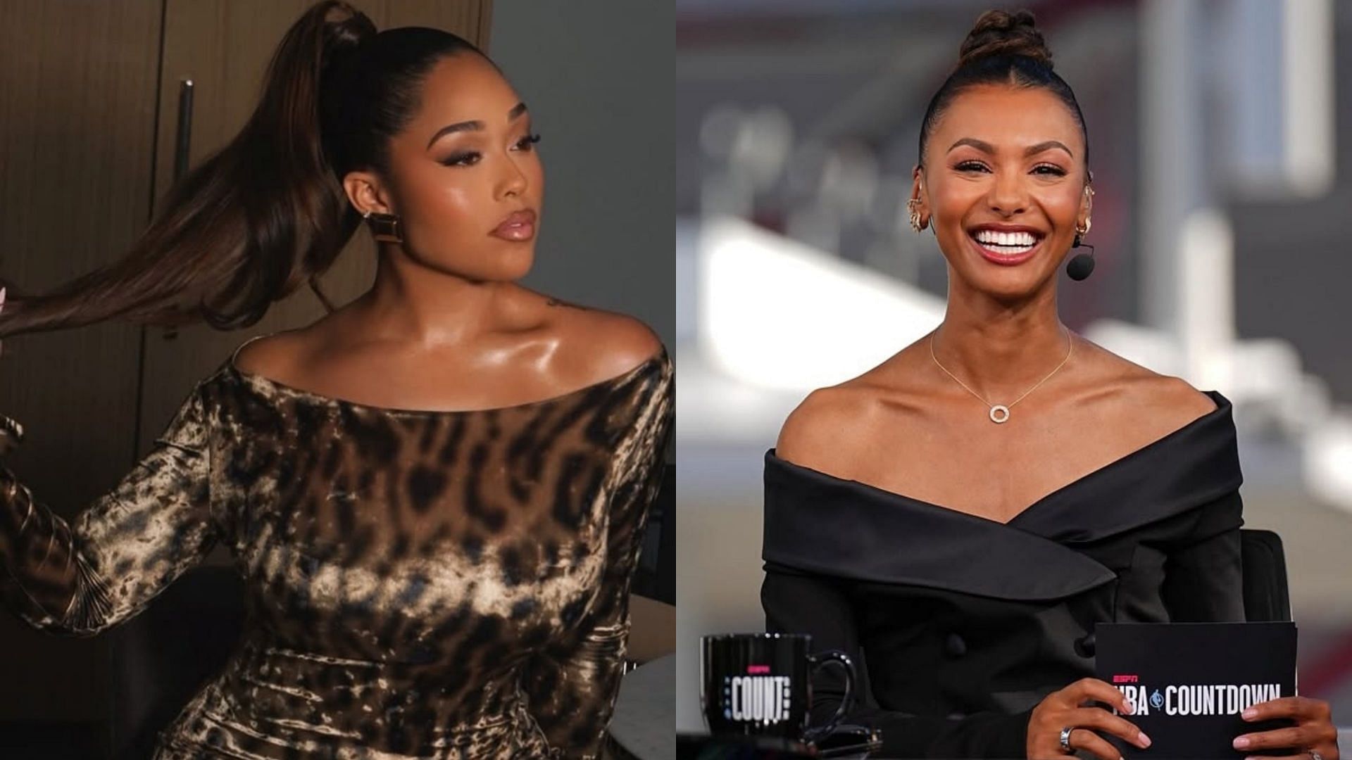 An image of Jordyn Woods and Malika Andrews side by side