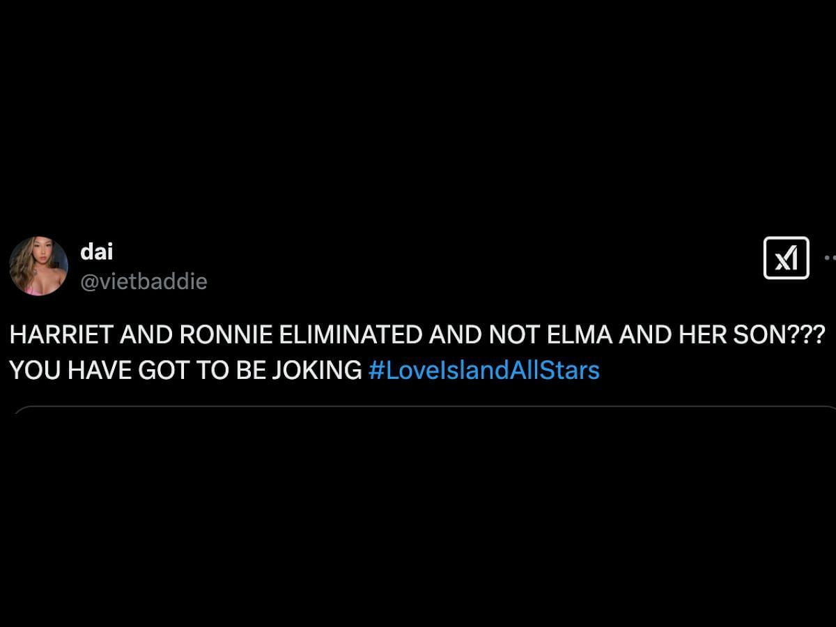 Love Island: All Stars fans react to Harriet and Ronnie&#039;s elimination (Image via X/@vietbaddie)